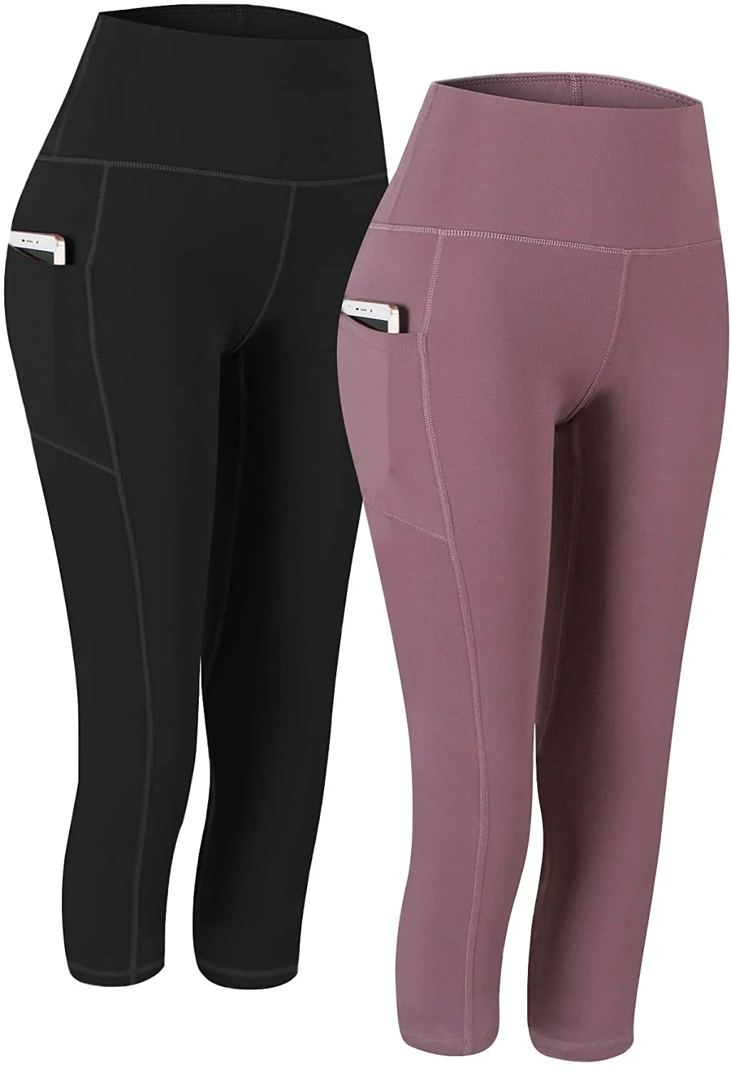 Fengbay 2 Pack High Waist Yoga Pants, Pocket Yoga Pants Tummy Control Workout Running 4 Way Stretch Yoga Leggings