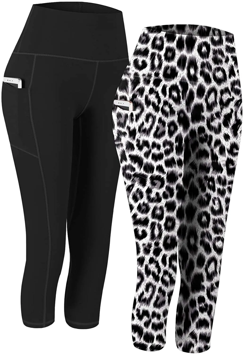 Fengbay 2 Pack High Waist Yoga Pants, Pocket Yoga Pants Tummy Control Workout Running 4 Way Stretch Yoga Leggings