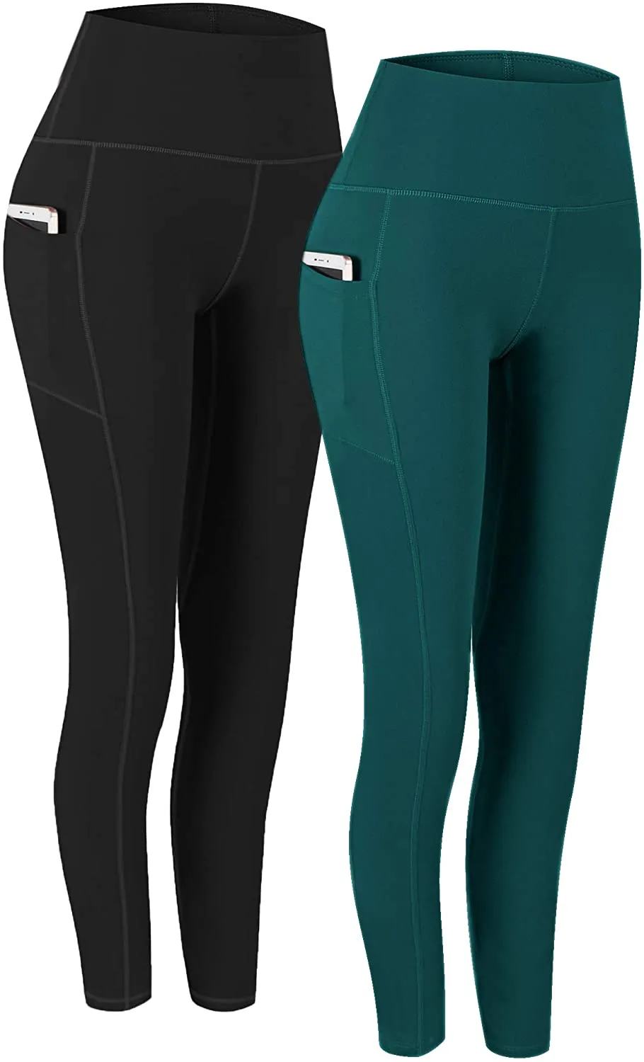 Fengbay 2 Pack High Waist Yoga Pants, Pocket Yoga Pants Tummy Control Workout Running 4 Way Stretch Yoga Leggings