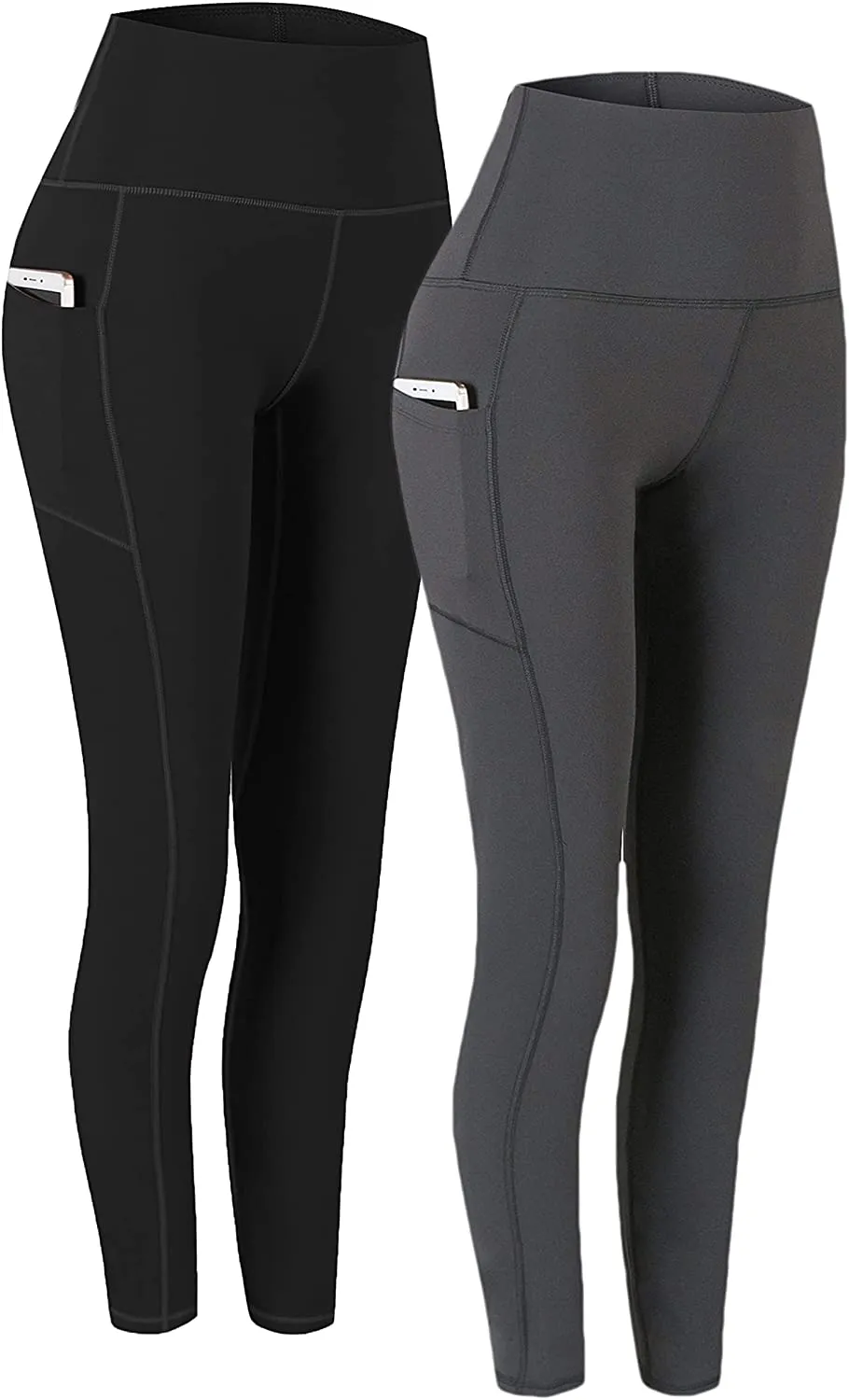 Fengbay 2 Pack High Waist Yoga Pants, Pocket Yoga Pants Tummy Control Workout Running 4 Way Stretch Yoga Leggings