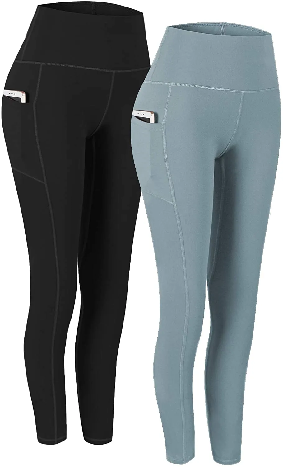 Fengbay 2 Pack High Waist Yoga Pants, Pocket Yoga Pants Tummy Control Workout Running 4 Way Stretch Yoga Leggings