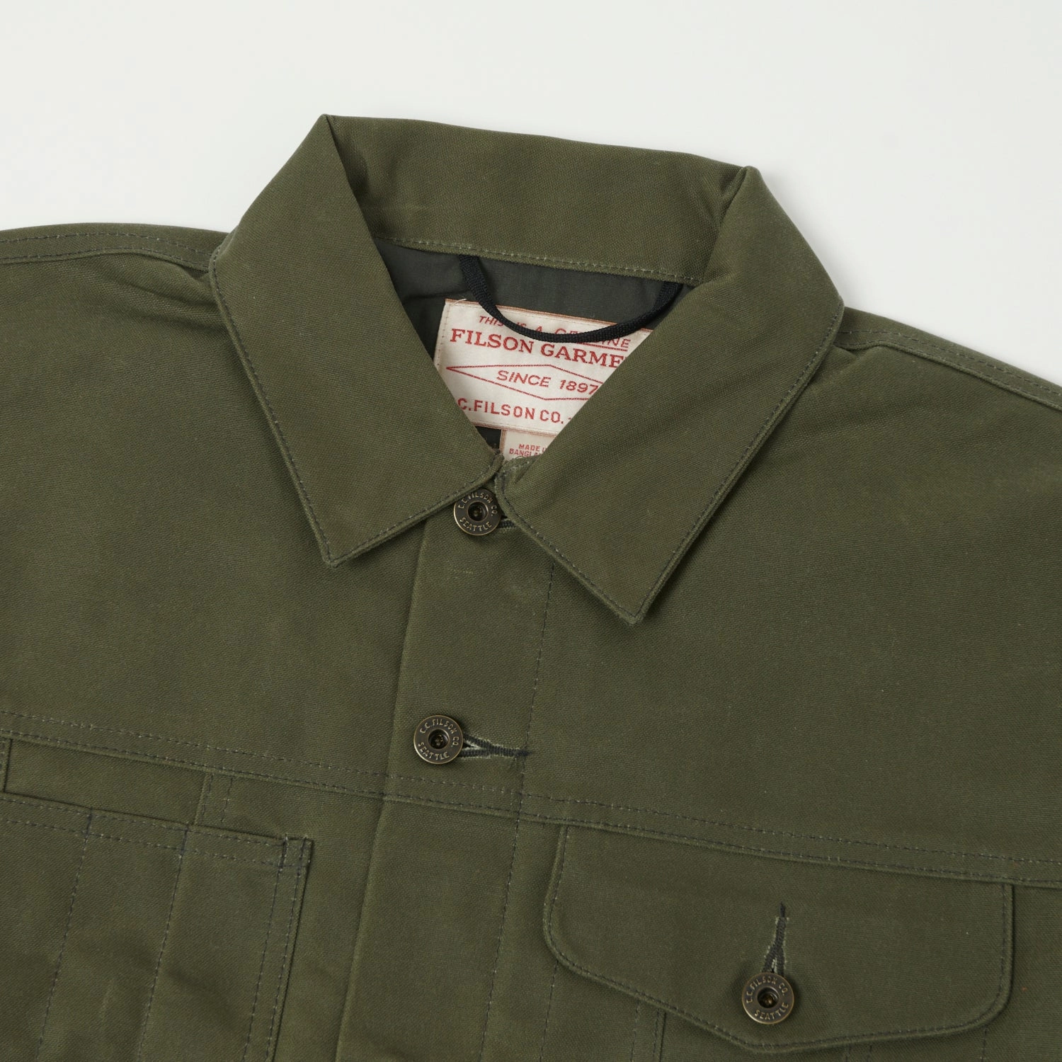 Active Wear Filson Tin Cloth Short Lined Cruiser Jacket - Military Green