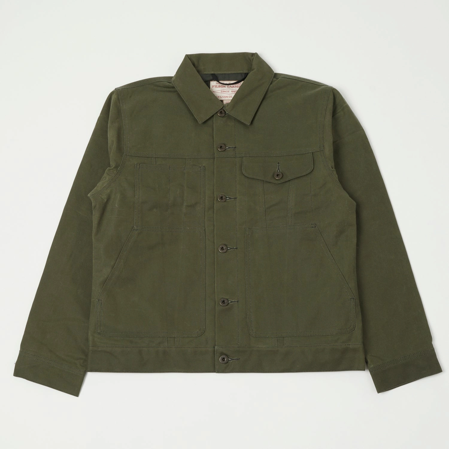 Filson Tin Cloth Short Lined Cruiser Jacket - Military Green Reinforced Seam Durability