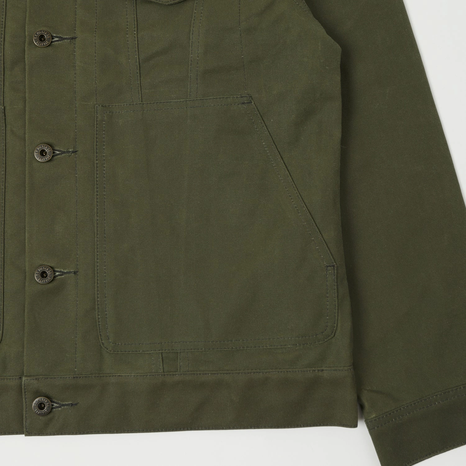 Bonded Seam Construction Crisp Look Filson Tin Cloth Short Lined Cruiser Jacket - Military Green
