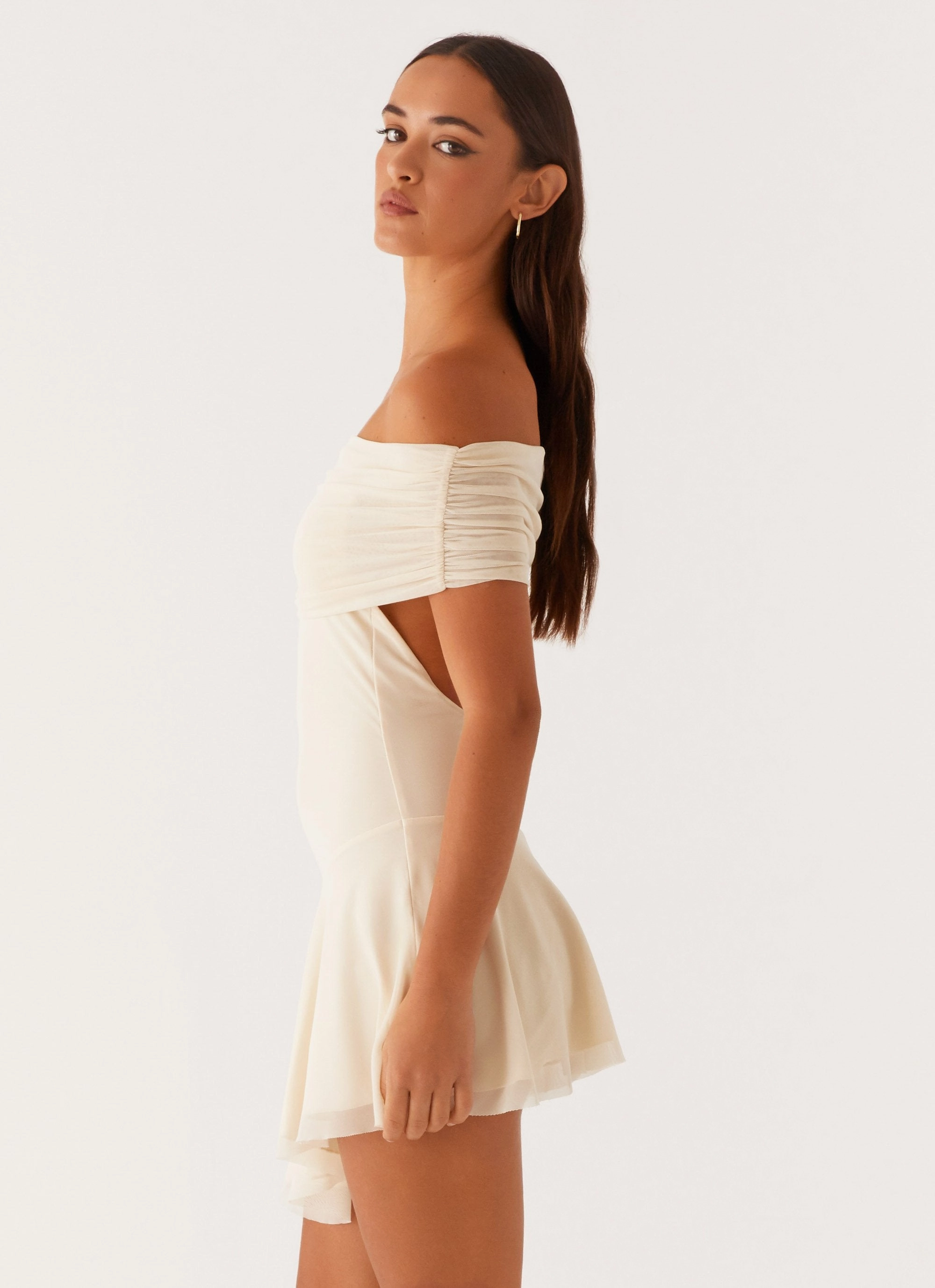 Finola Off Shoulder Mini Dress - Pastel Yellow Classic Mood