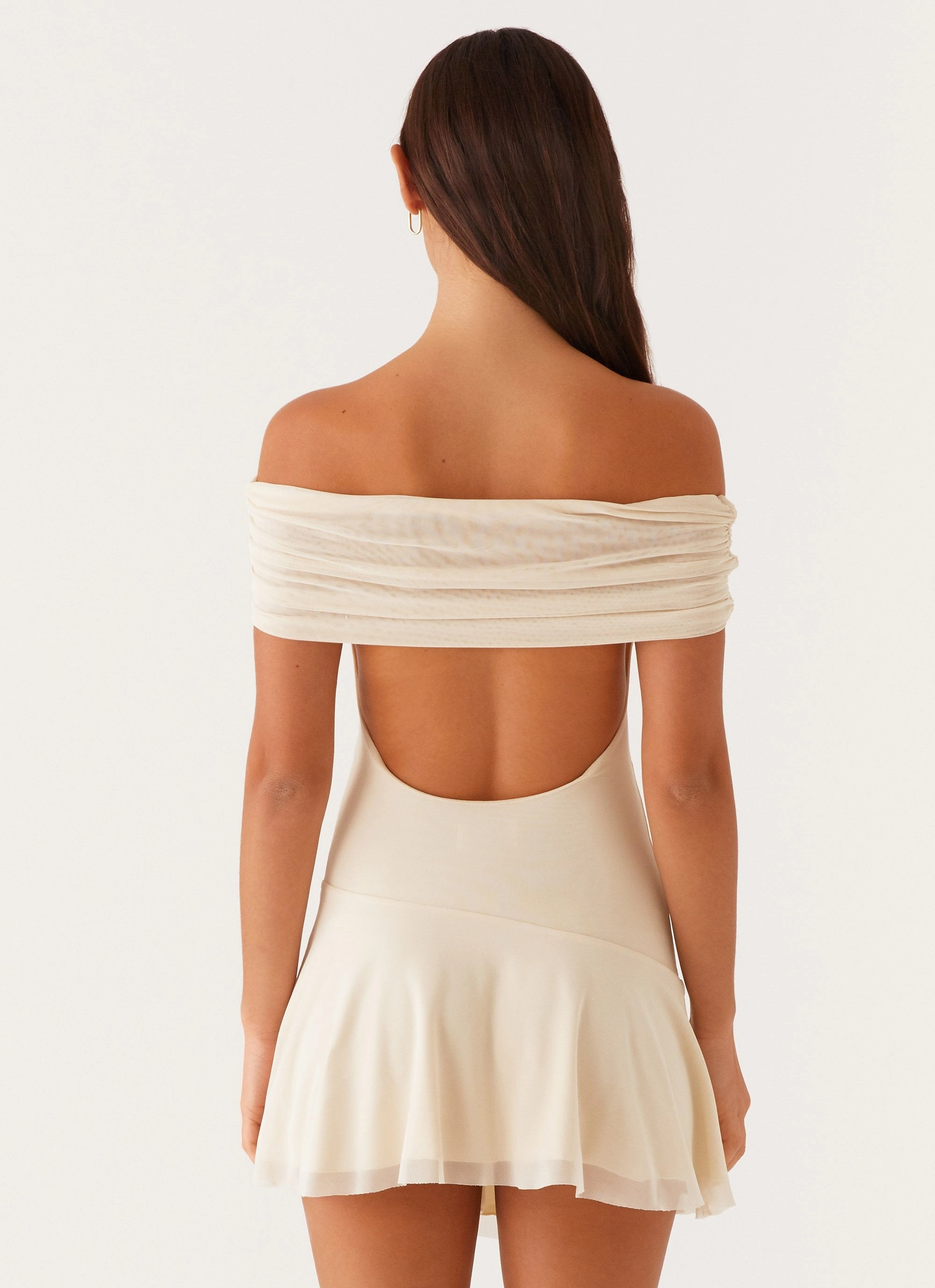 Finola Off Shoulder Mini Dress - Pastel Yellow Gathered-Detail Slim-fit