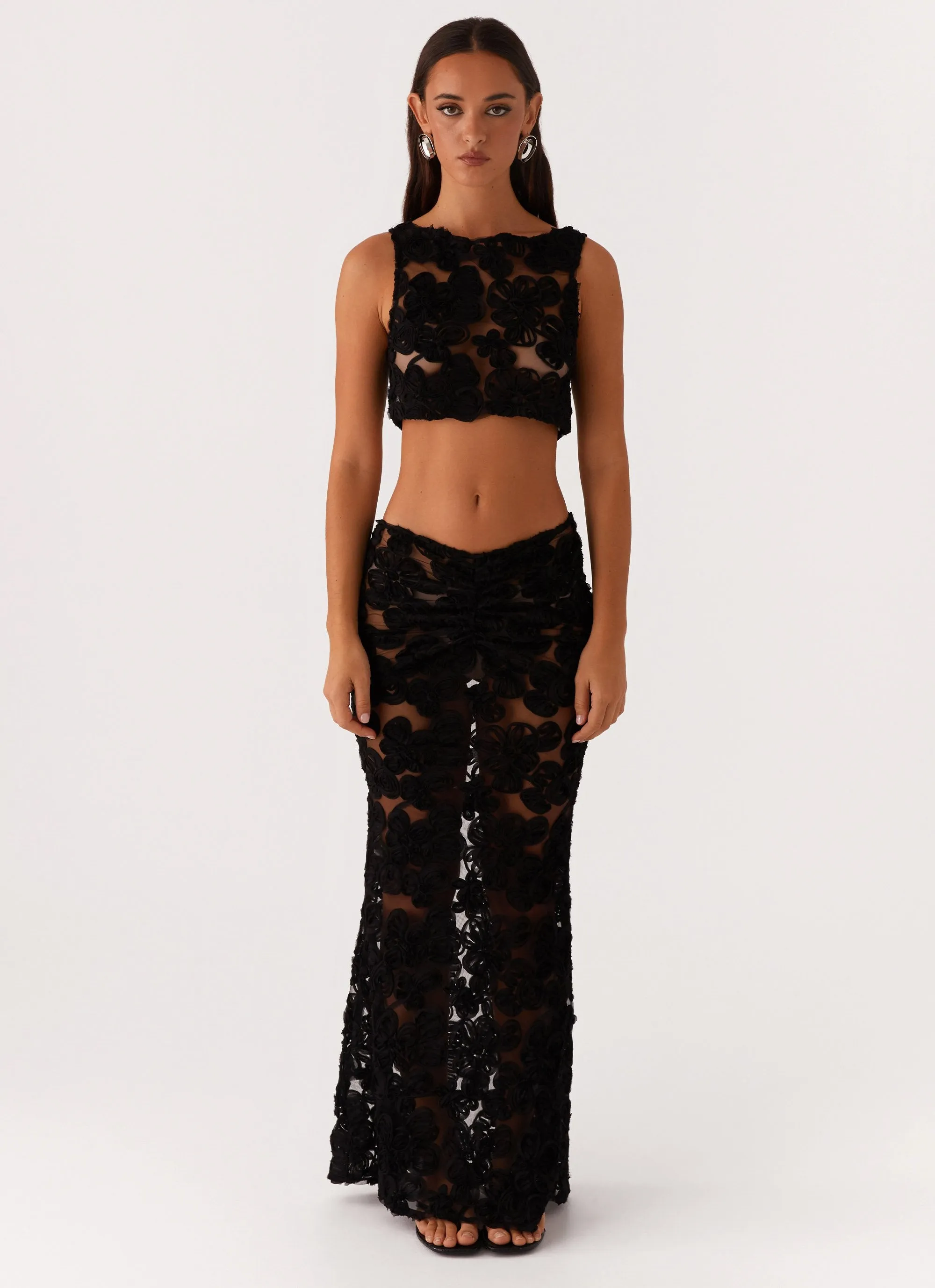 Fiorella Floret Maxi Skirt - Black Wearable Art Non Irritating Edges