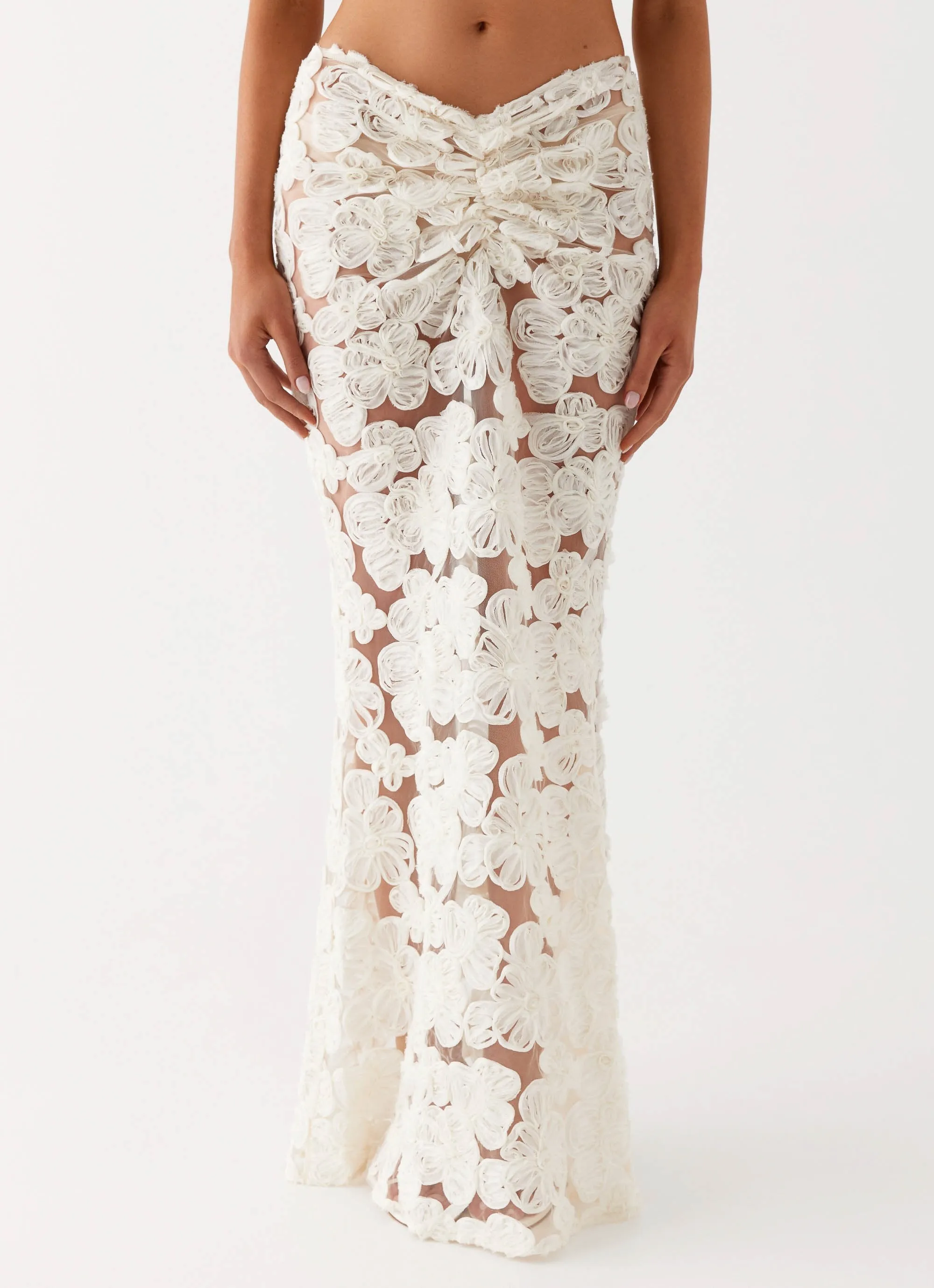 Fiorella Floret Maxi Skirt - Ivory Runway Inspired Mid Rise