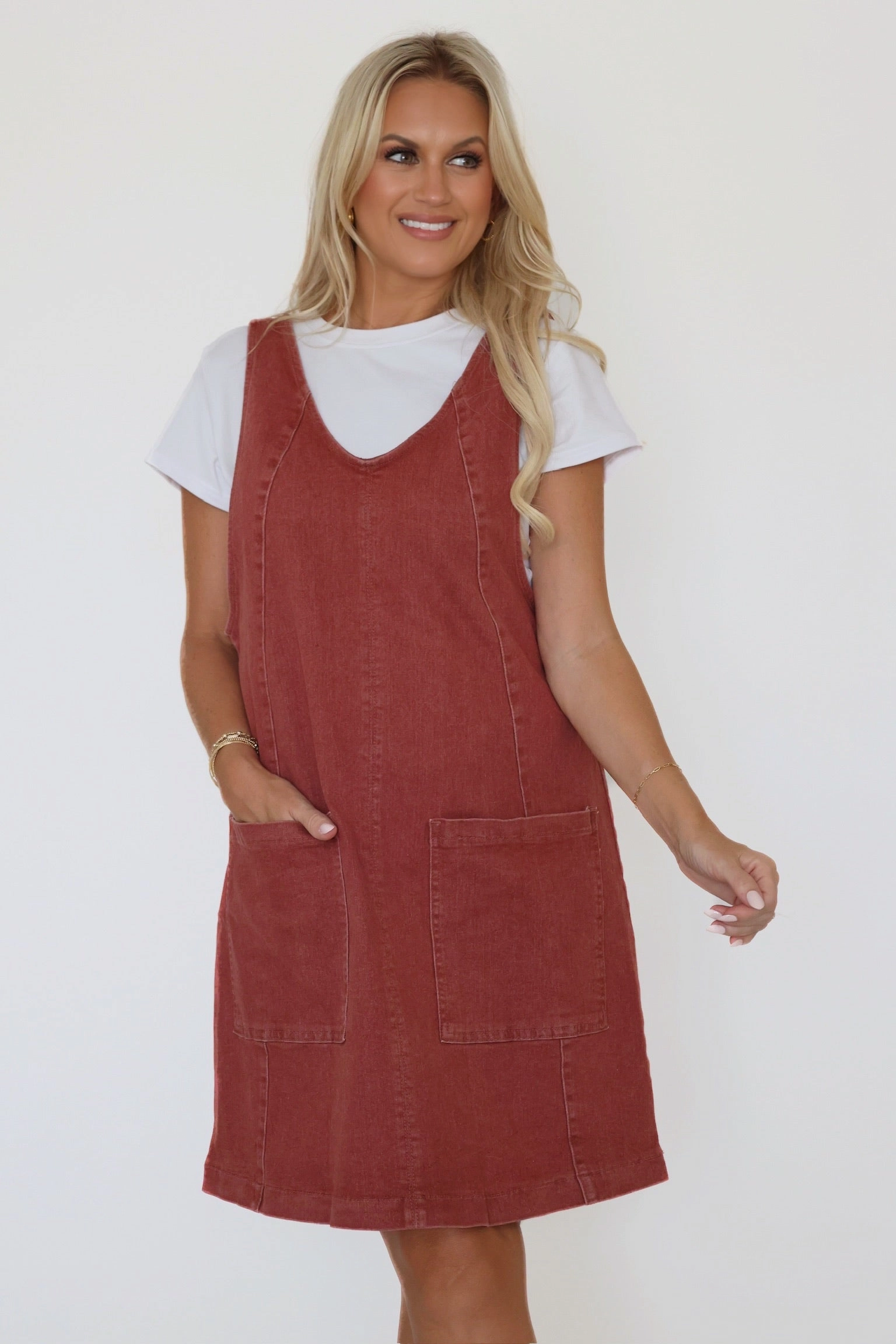 First Of Fall Overall Dress High Neckline Structure