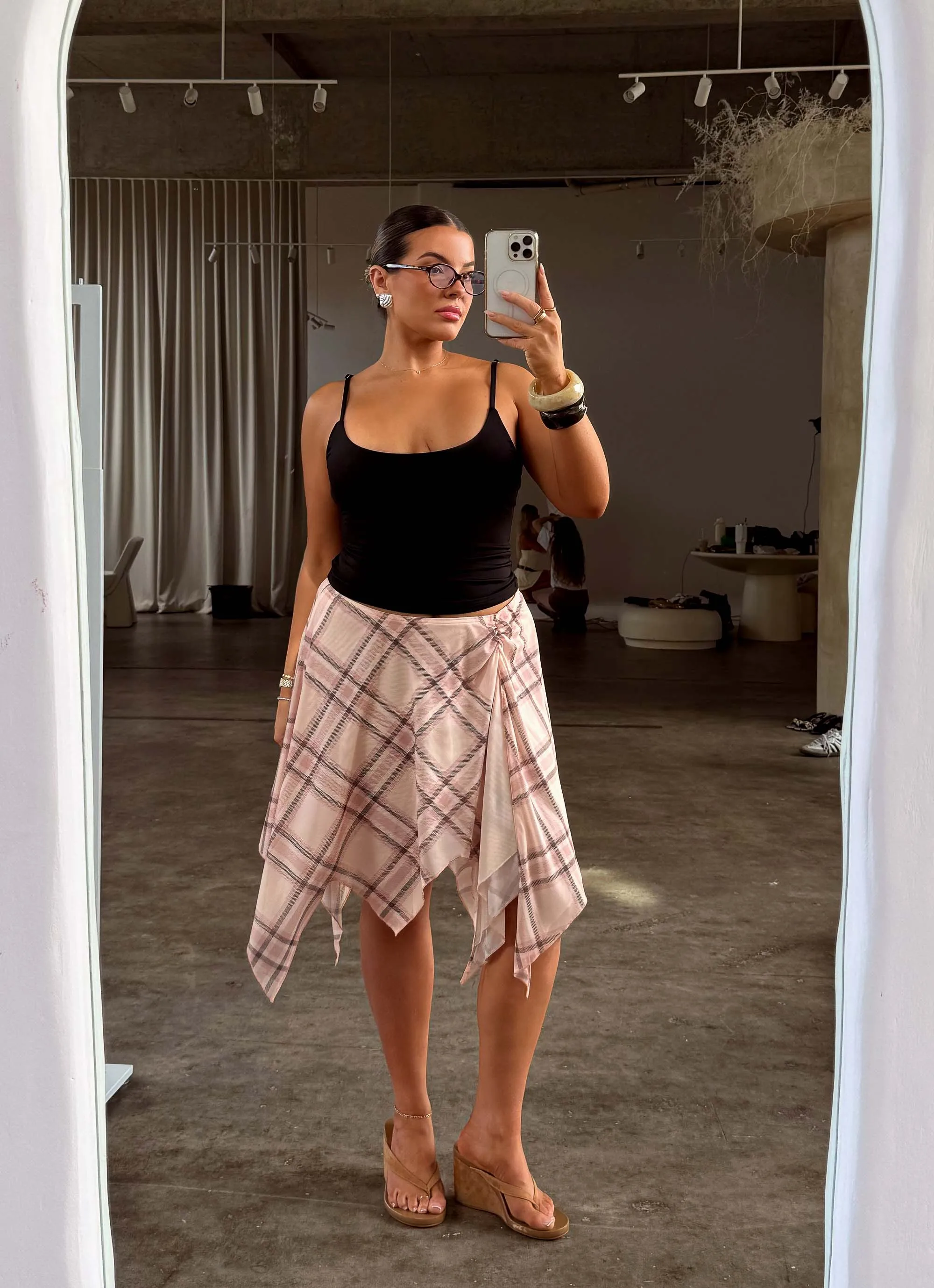 Limited Release Convertible Style Fit Check Midi Skirt - Pink Check