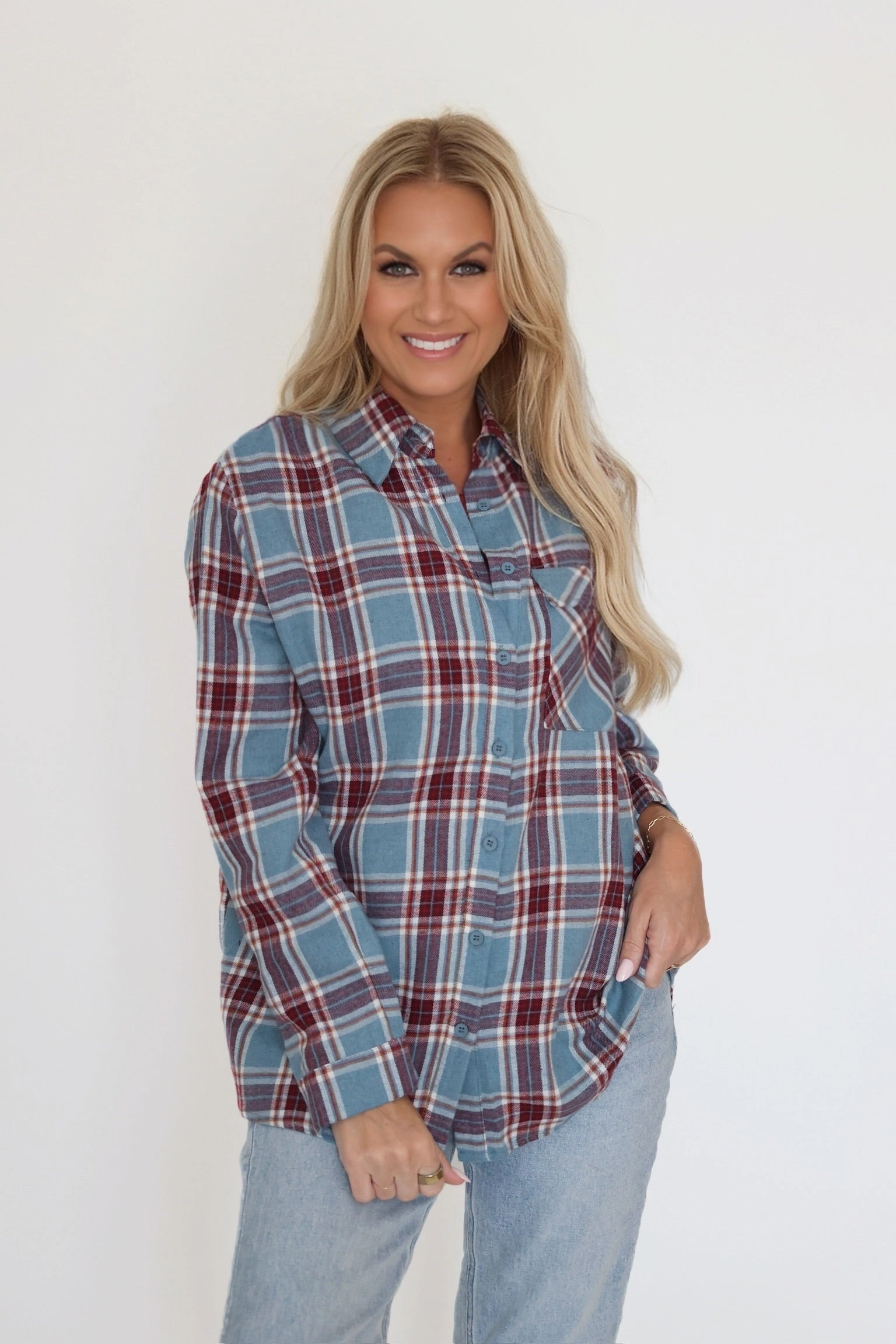 Flannel Cure Top WrinkleFree Weaving Versatile Layering