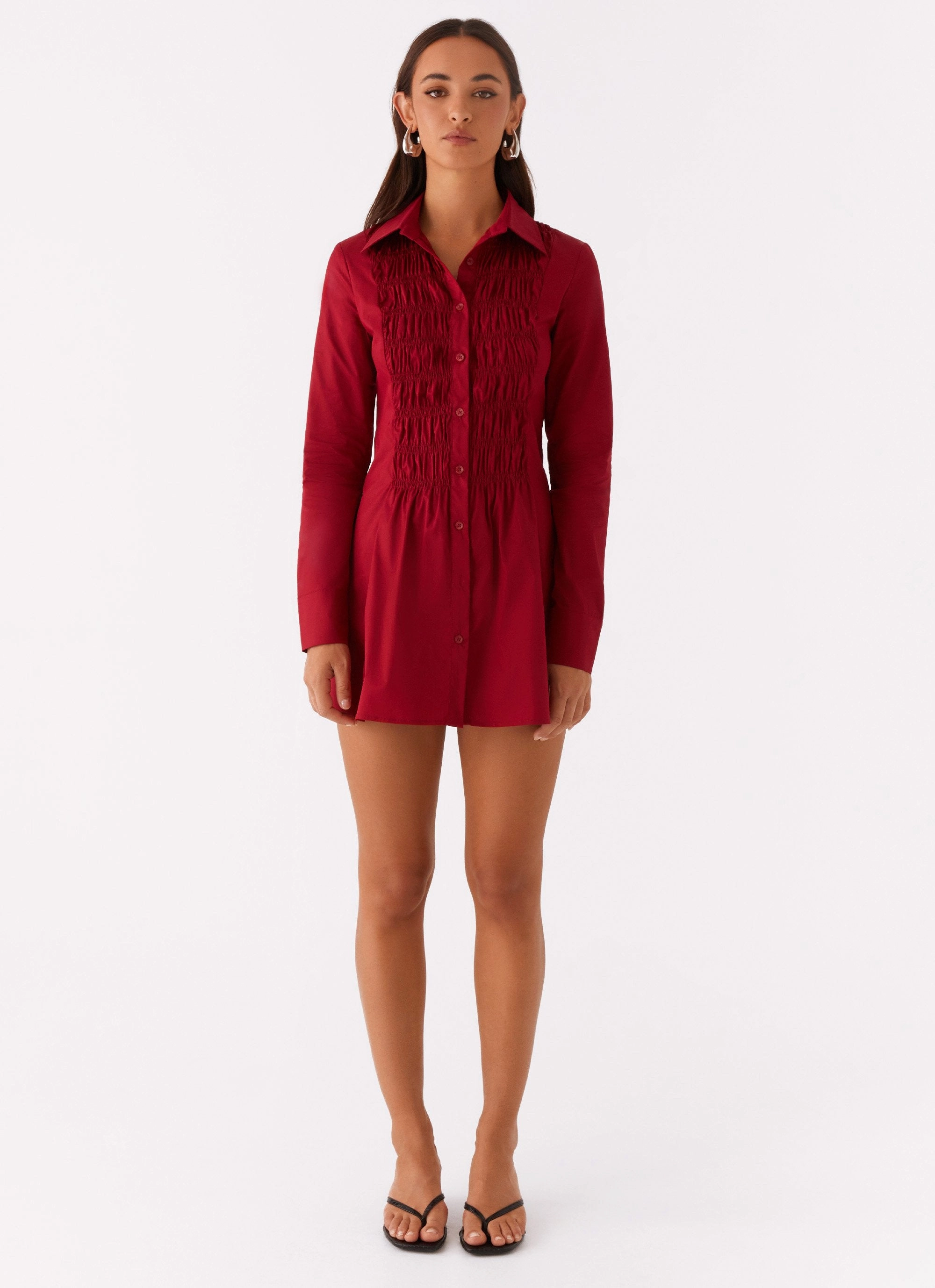 Tessie Shirred Shirt Dress - Rhubarb Lower Hem Travel piece