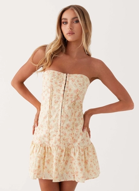 Bloomsbury Bustier Mini Dress - Yellow Ditsy Floral Pose Sweet Light Shape