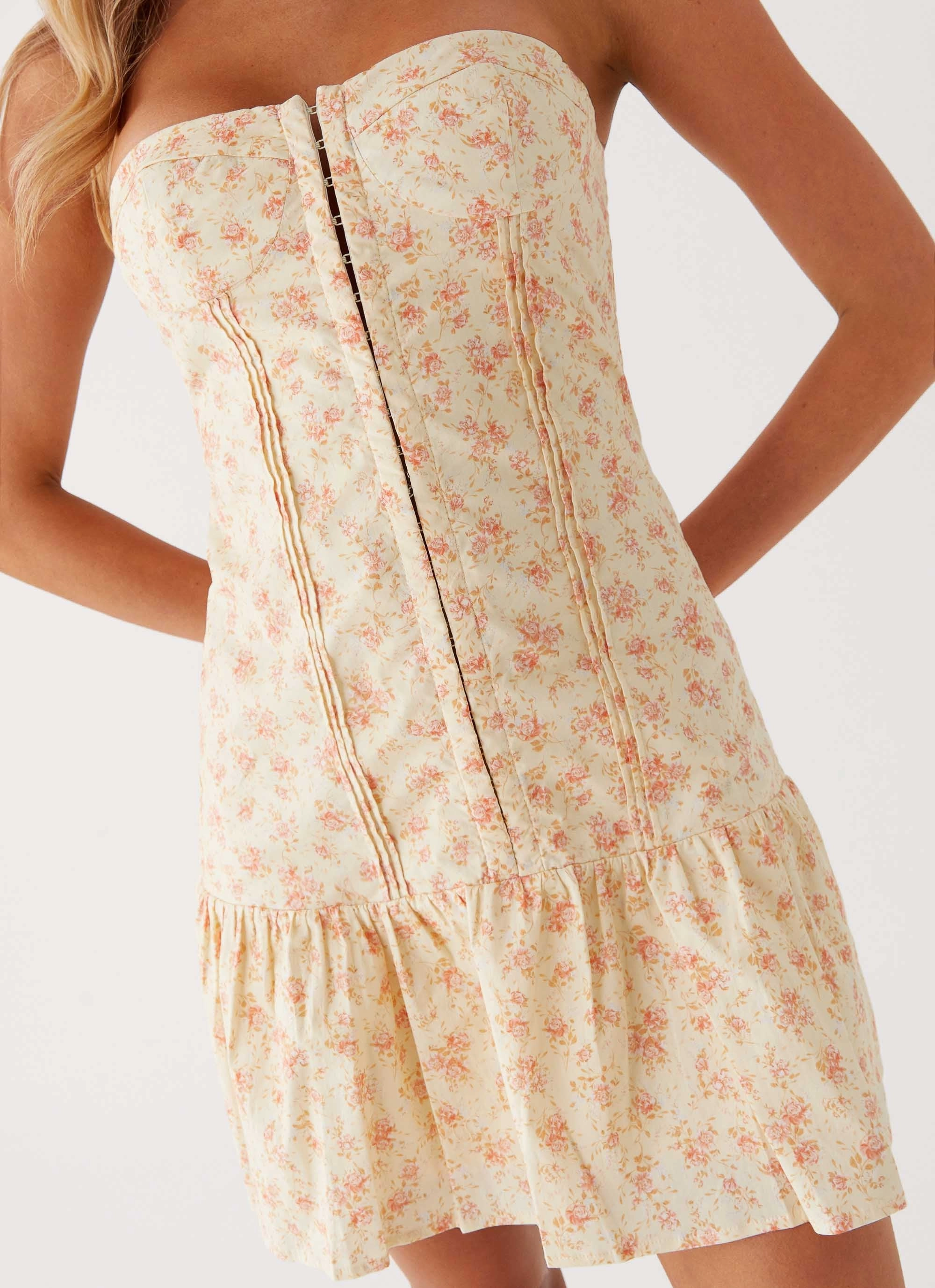 Timeless-Classic Smooth Look Bloomsbury Bustier Mini Dress - Yellow Ditsy Floral