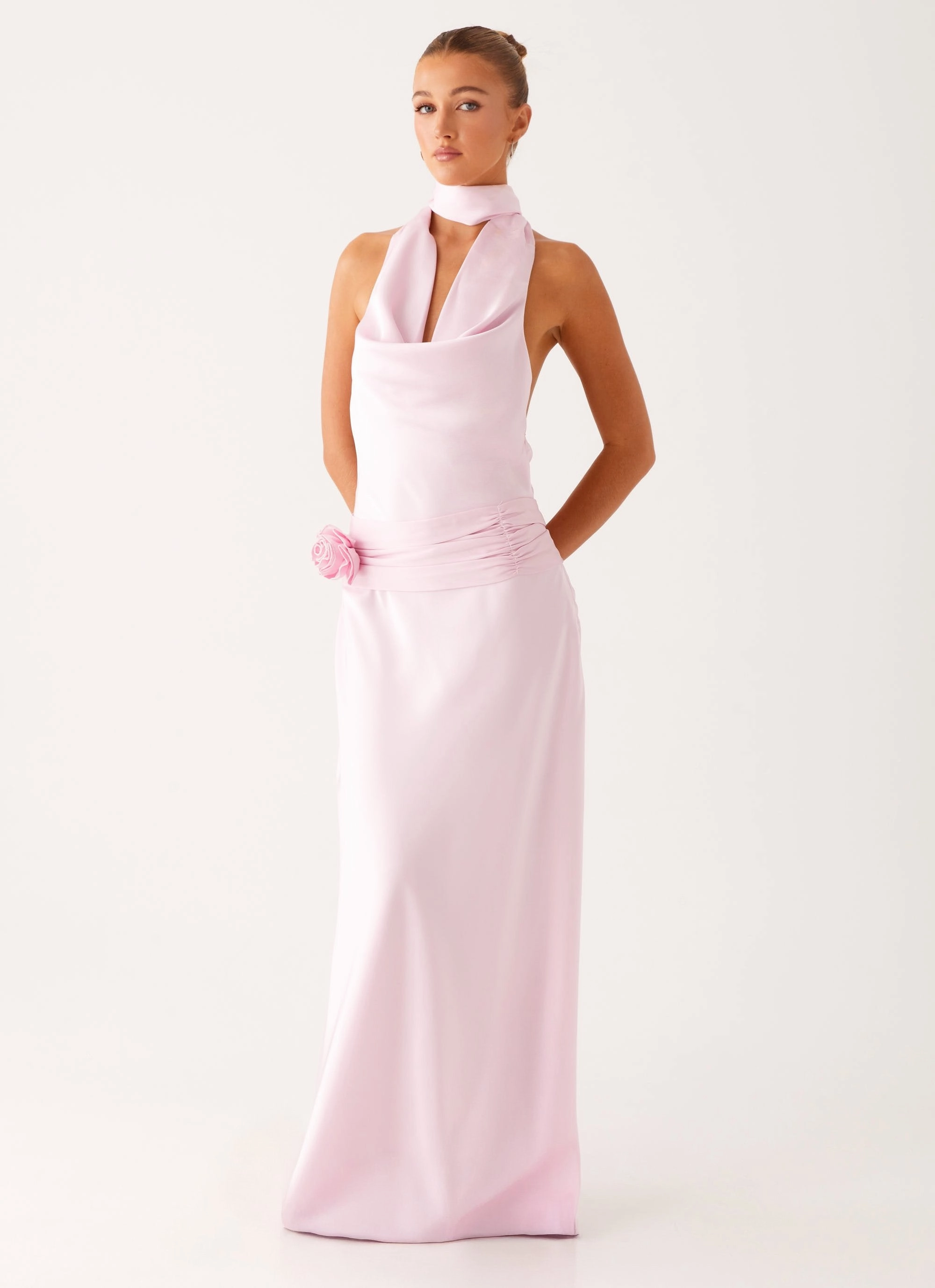 Contrast-Lining velvet feel Imani Maxi Dress - Pink