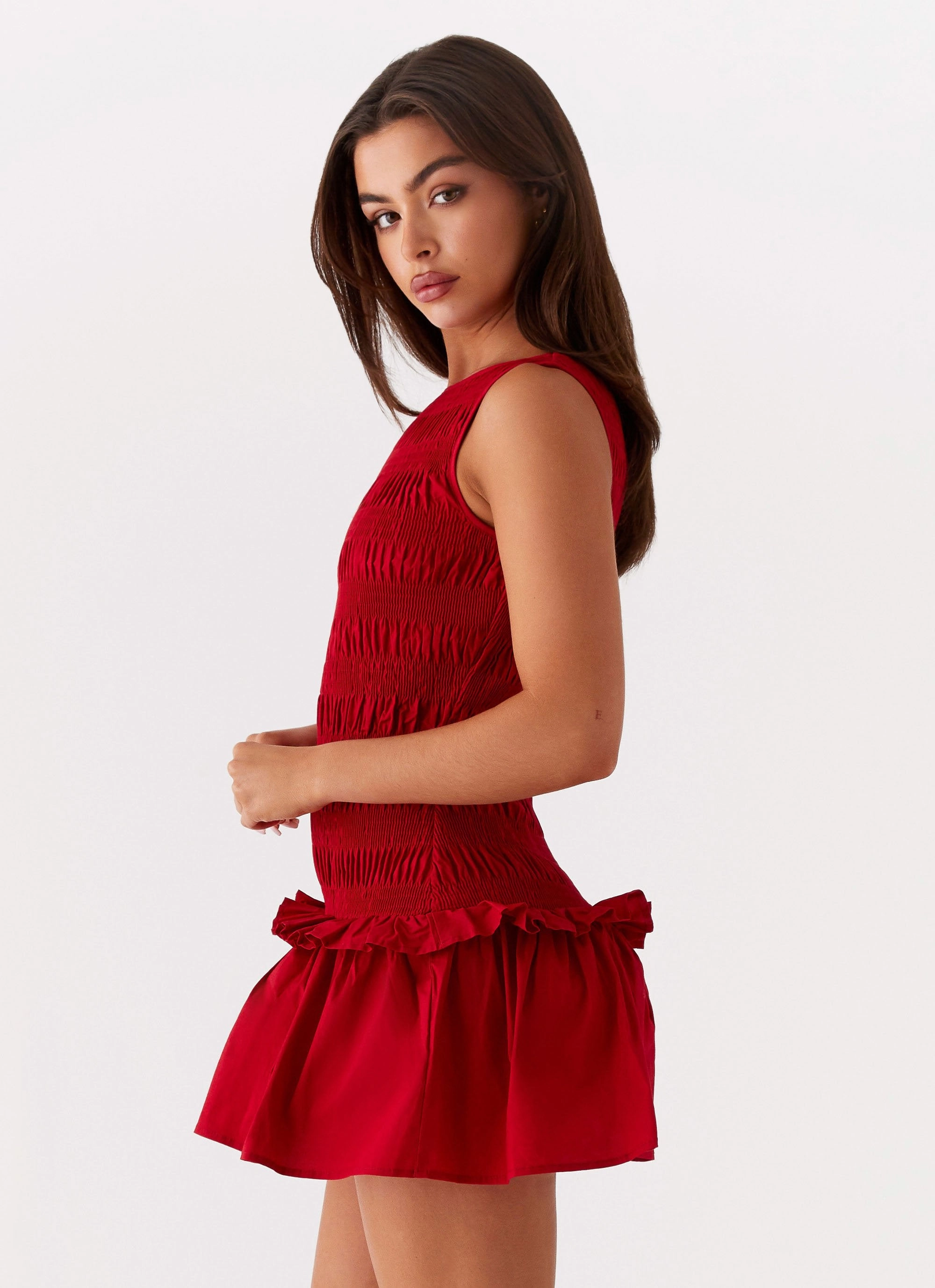 Garden Kisses Shirred Mini Dress - Red Gentle Aesthetic