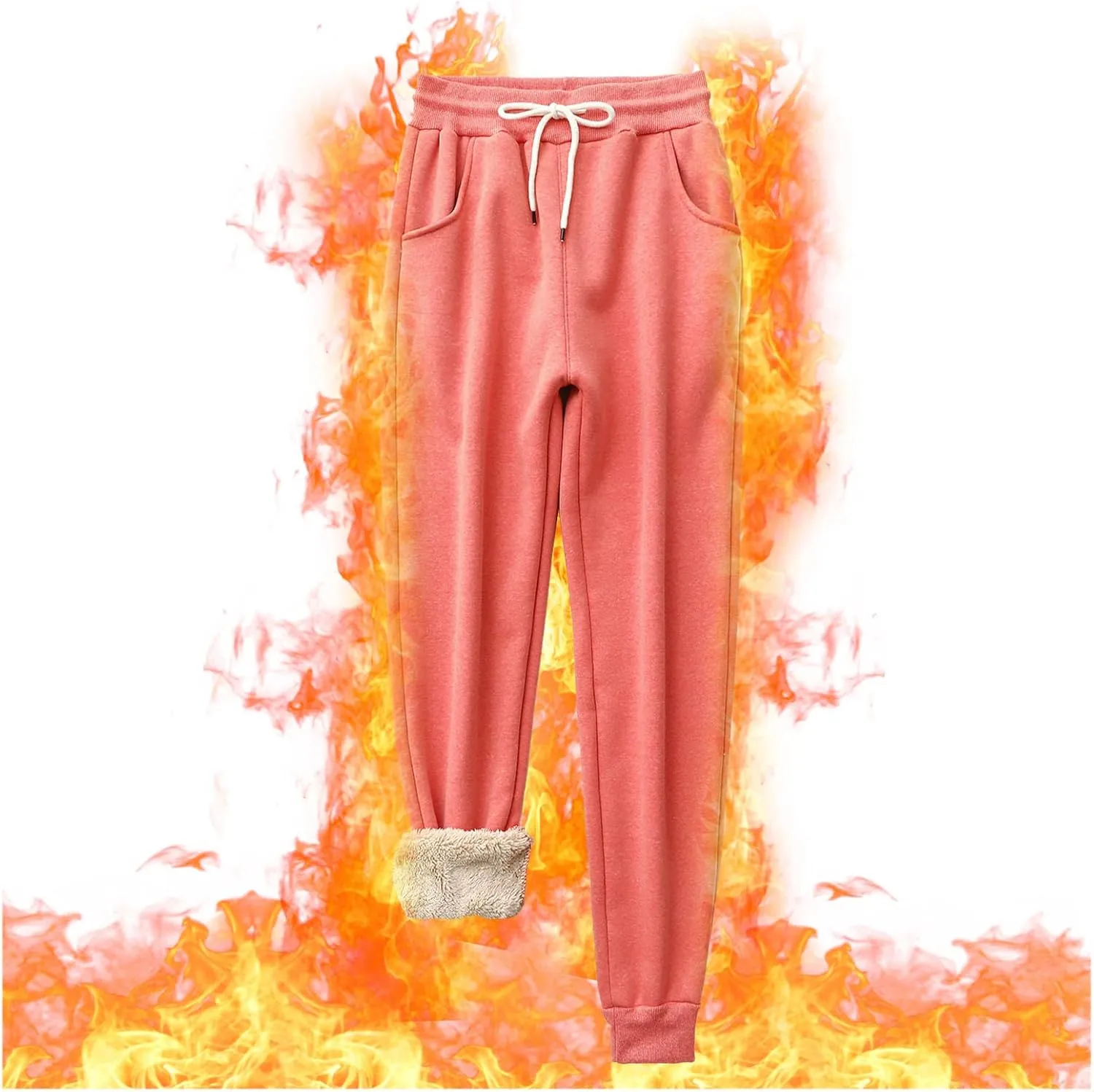 Fleece Sweatpants for Womens Sherpa Lined Pants Winter Warm Athletic Jogger Cozy Thermal Pants with Pockets
