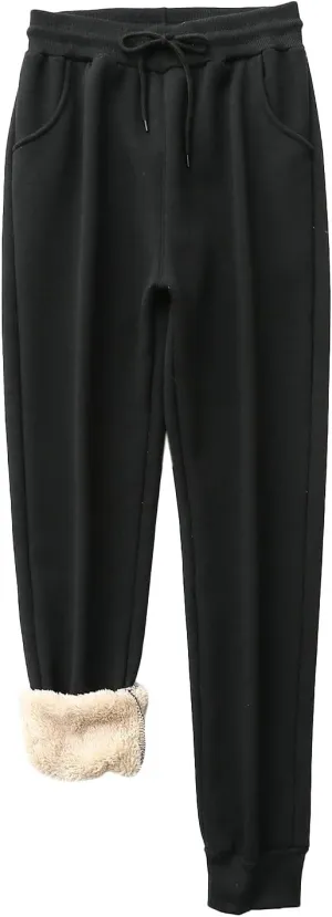 Fleece Sweatpants for Womens Sherpa Lined Pants Winter Warm Athletic Jogger Cozy Thermal Pants with Pockets