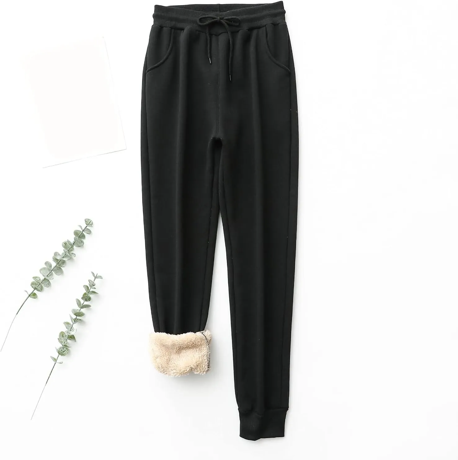 Fleece Sweatpants for Womens Sherpa Lined Pants Winter Warm Athletic Jogger Cozy Thermal Pants with Pockets