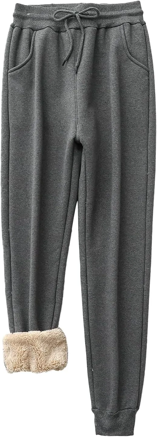 Fleece Sweatpants for Womens Sherpa Lined Pants Winter Warm Athletic Jogger Cozy Thermal Pants with Pockets