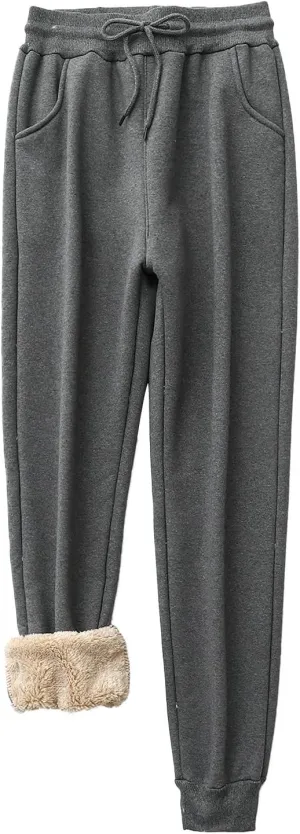 Fleece Sweatpants for Womens Sherpa Lined Pants Winter Warm Athletic Jogger Cozy Thermal Pants with Pockets