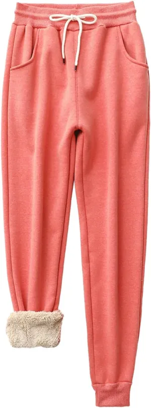 Fleece Sweatpants for Womens Sherpa Lined Pants Winter Warm Athletic Jogger Cozy Thermal Pants with Pockets
