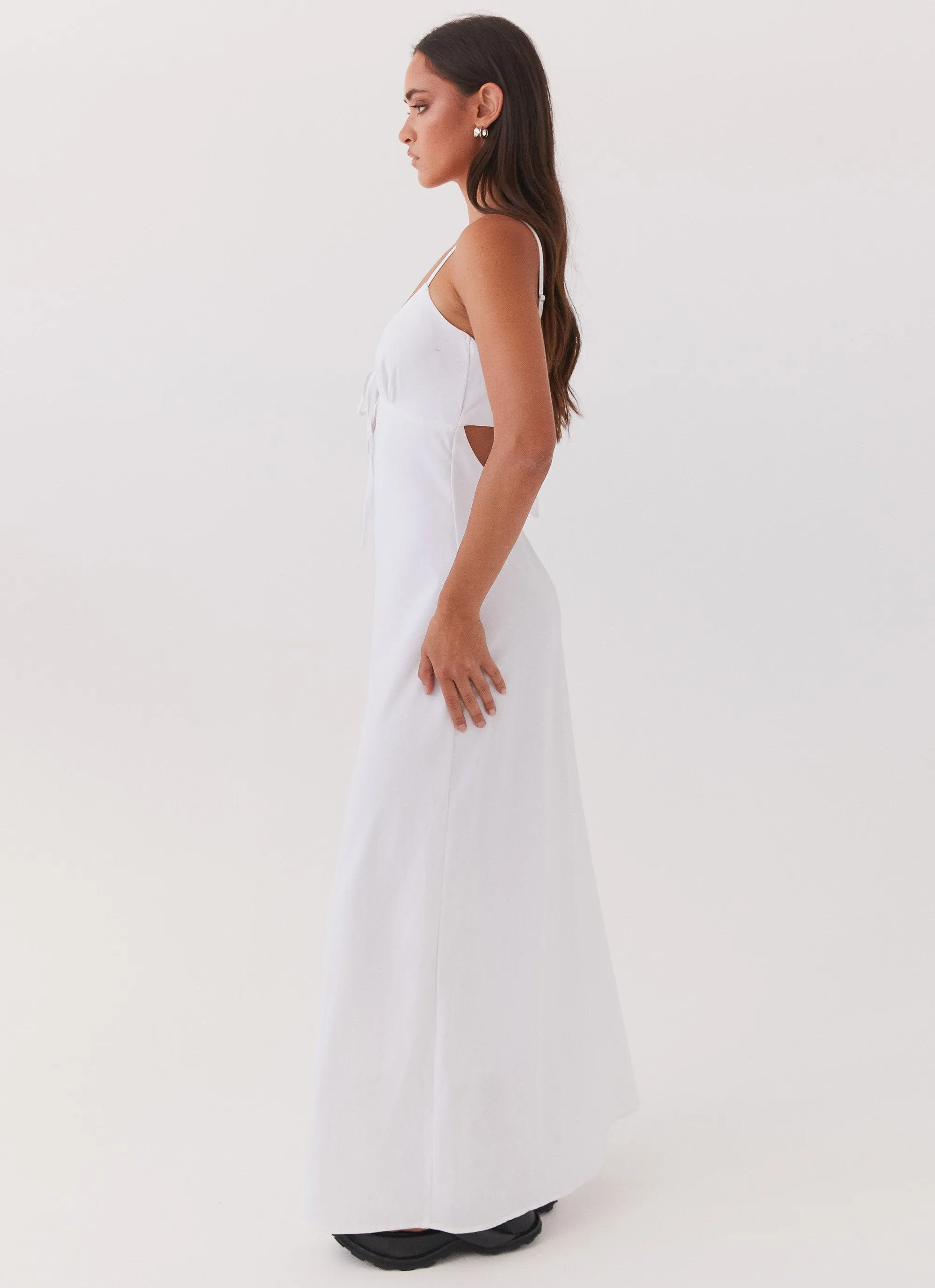 Durable Fabric Date night Flora Linen Maxi Dress - White