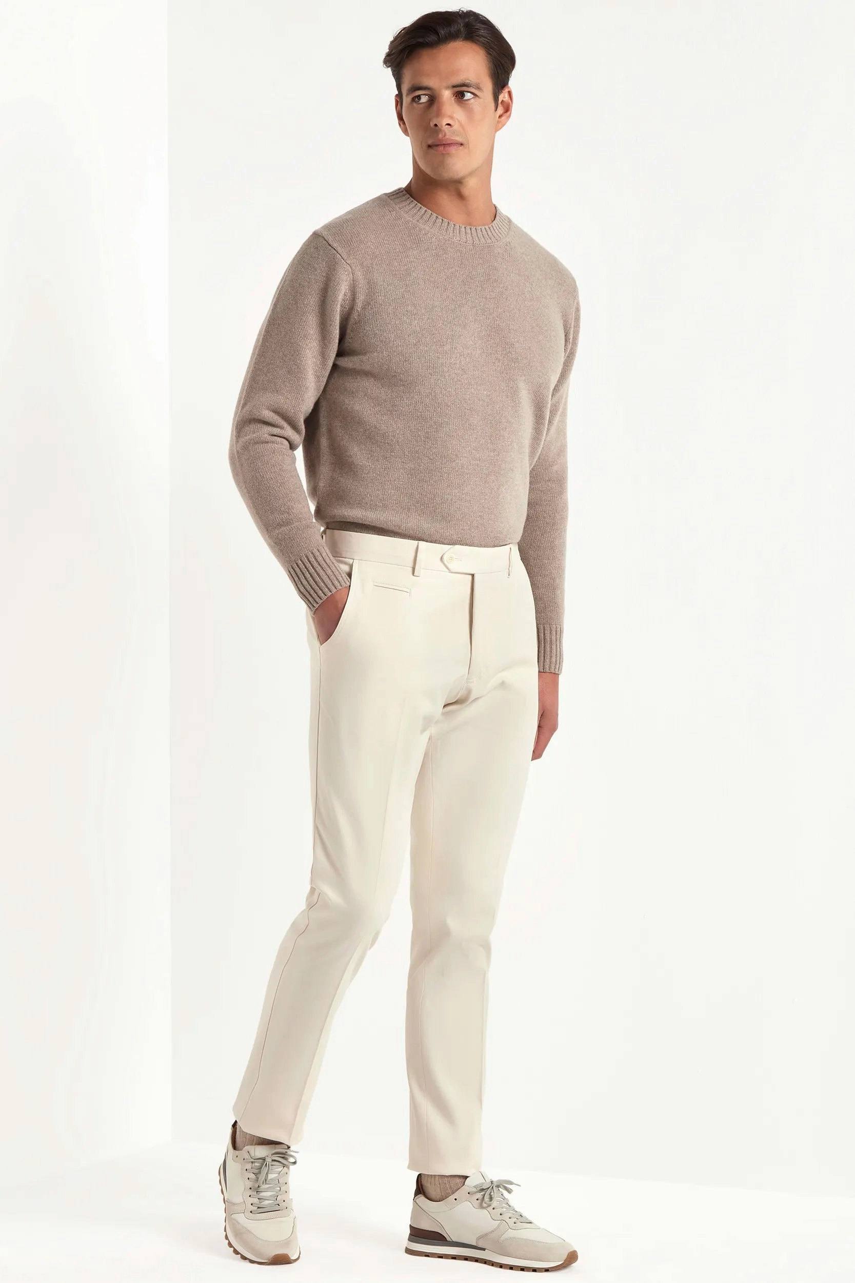Easy Stretch Off-white cotton and cashmere Garda trousers - Made in Italy