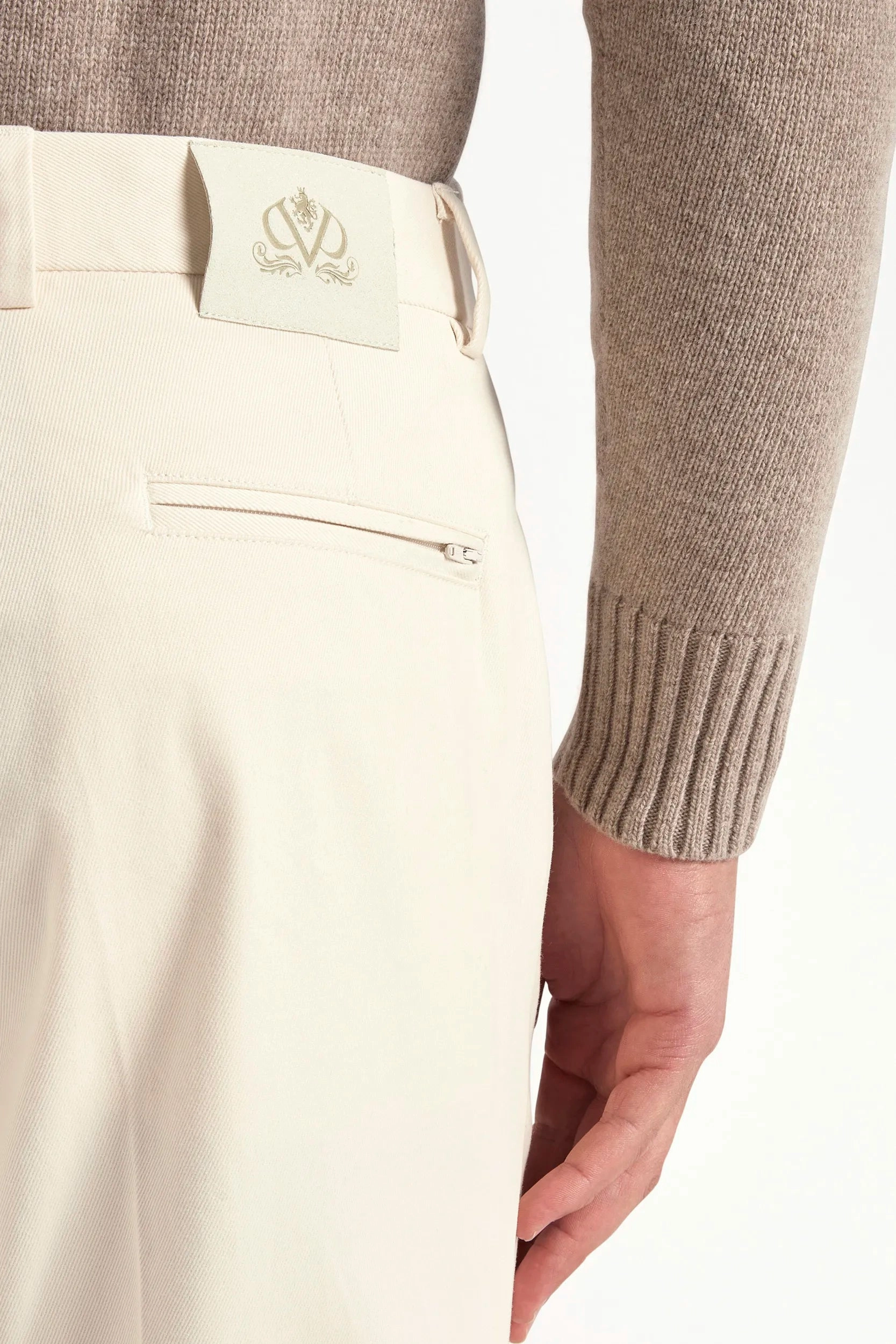 Off-white cotton and cashmere Garda trousers - Made in Italy Abrasion Resistant Material breathable panels