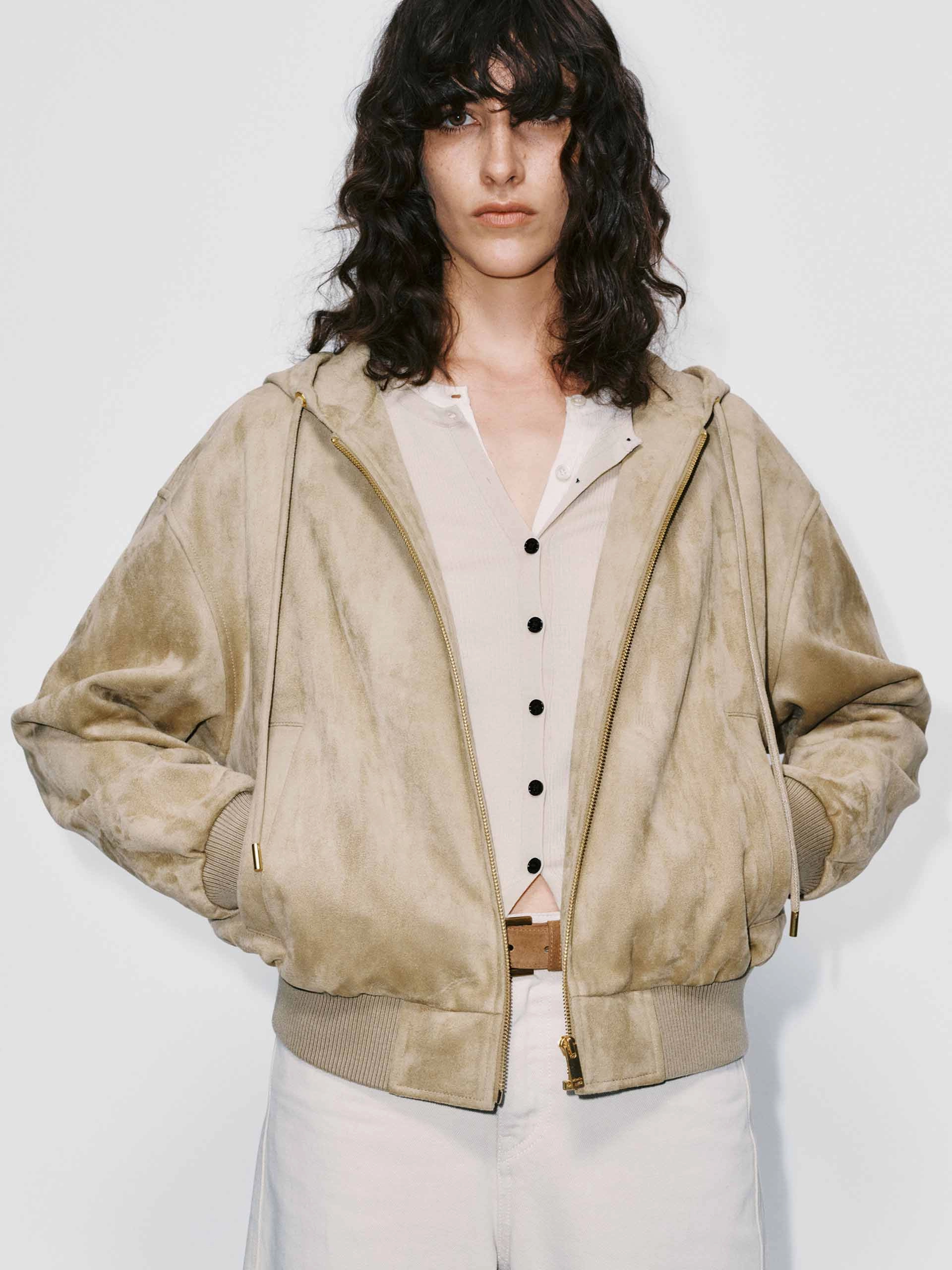 StretchFit Silhouette Faux Suede Hooded Coat