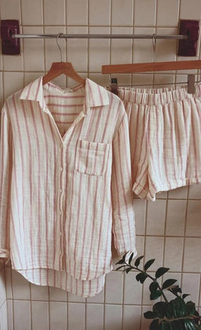 Morning Stripe Short - Bone (FINAL SALE) Sweat Absorbing Lining Quick Dry Fabric