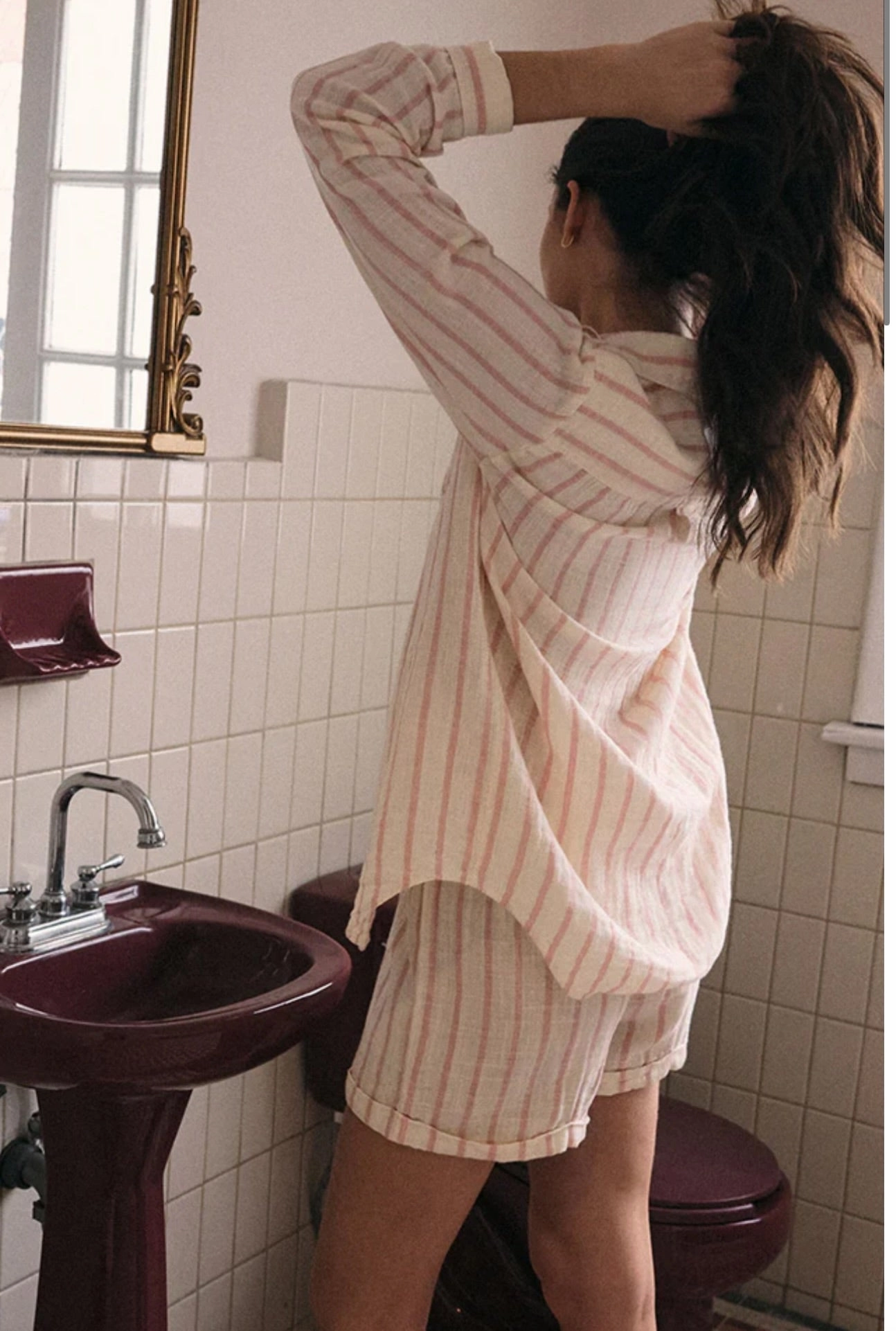 Morning Stripe Short - Bone (FINAL SALE) MoistureWicking