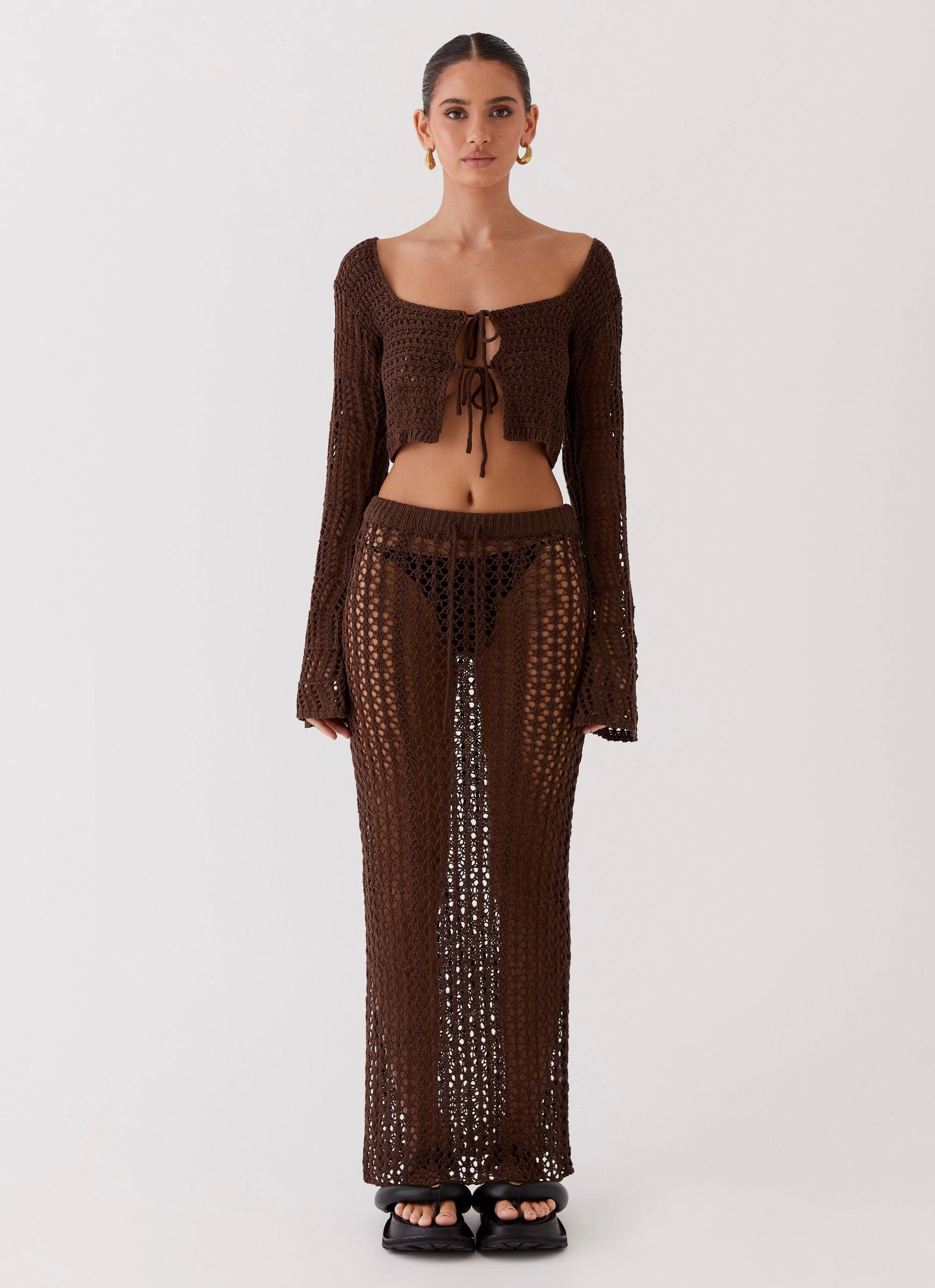 Moisture Wicking Layer Rosalina Crochet Maxi Skirt - Chocolate