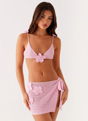 Breathable Linen Blend Aziza Crochet Bikini Top - Pink