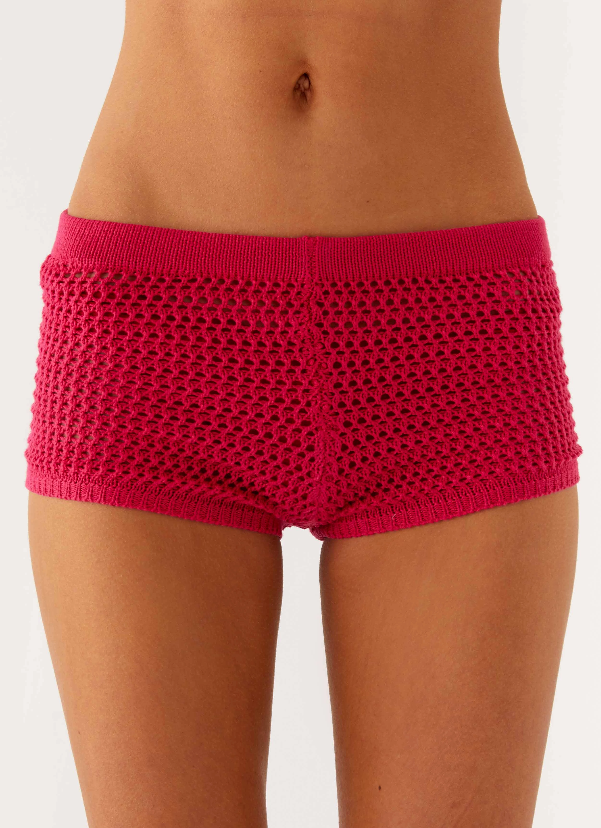 Lukella Crochet Mini Short - Hot Pink Cool Weather Multi Panel Construction