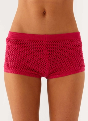 Lukella Crochet Mini Short - Hot Pink Cool Weather Multi Panel Construction