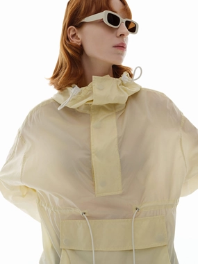 Drawstring Detail Hood Sweatshirt Flexible Shoulder