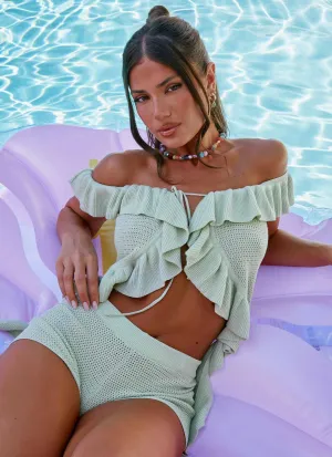 Bowen Off Shoulder Knit Top - Mint LatticeKnit