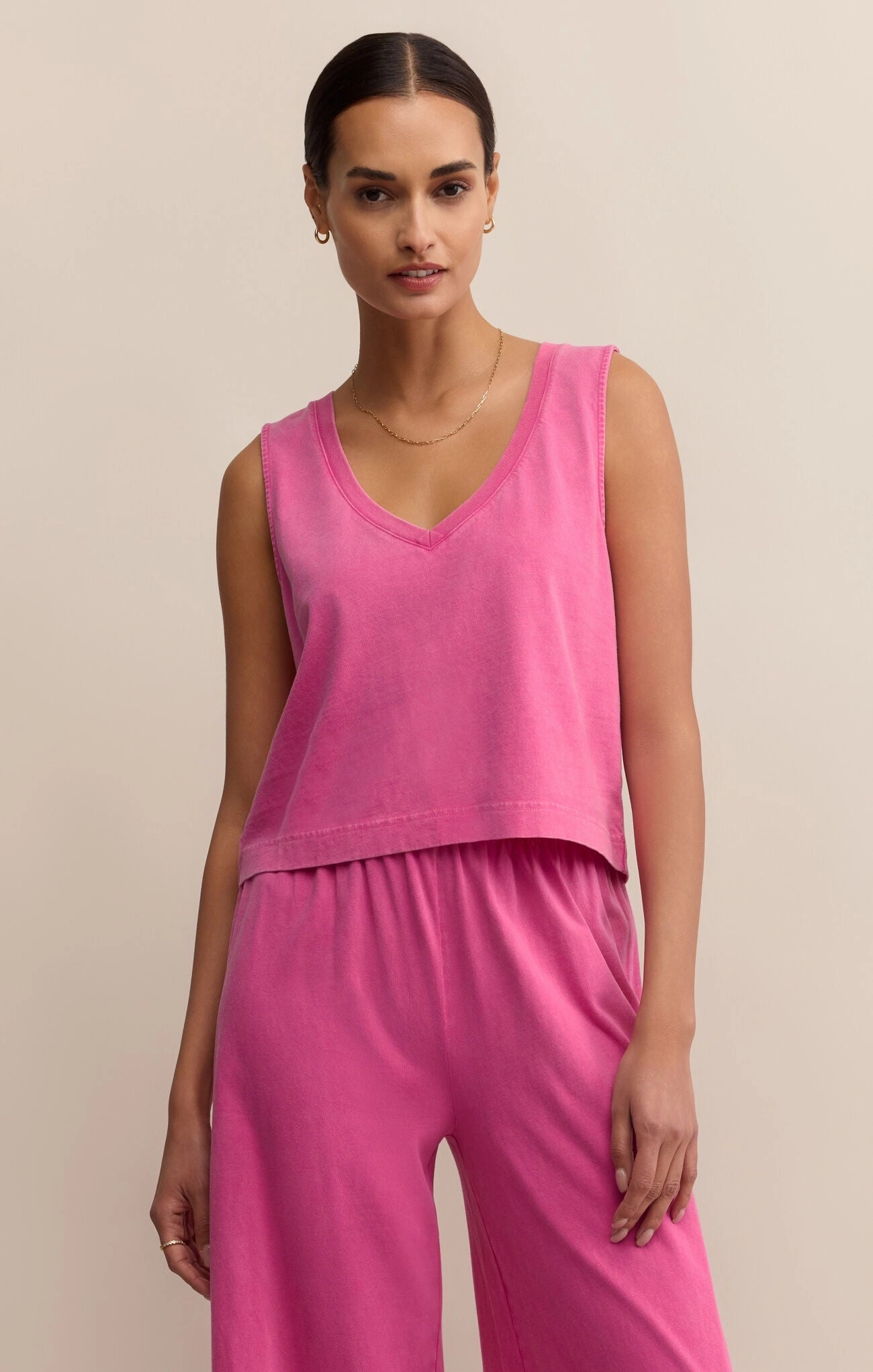 Sloane V-neck Top- Island Pink (Final Sale) CroppedLength MultiPurposeUtility