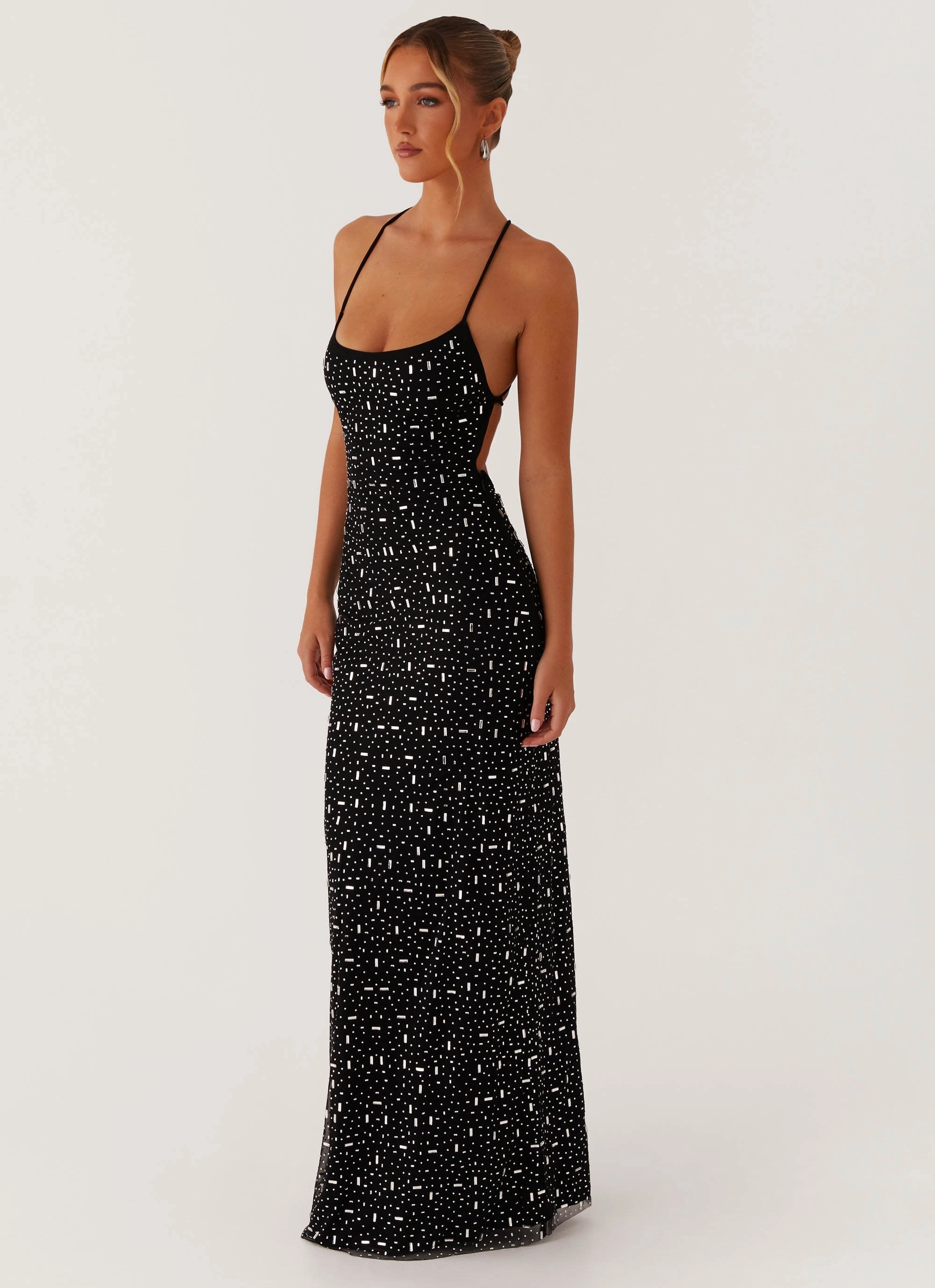 Functional Fit Cressida Rhinestone Mesh Maxi Dress - Black