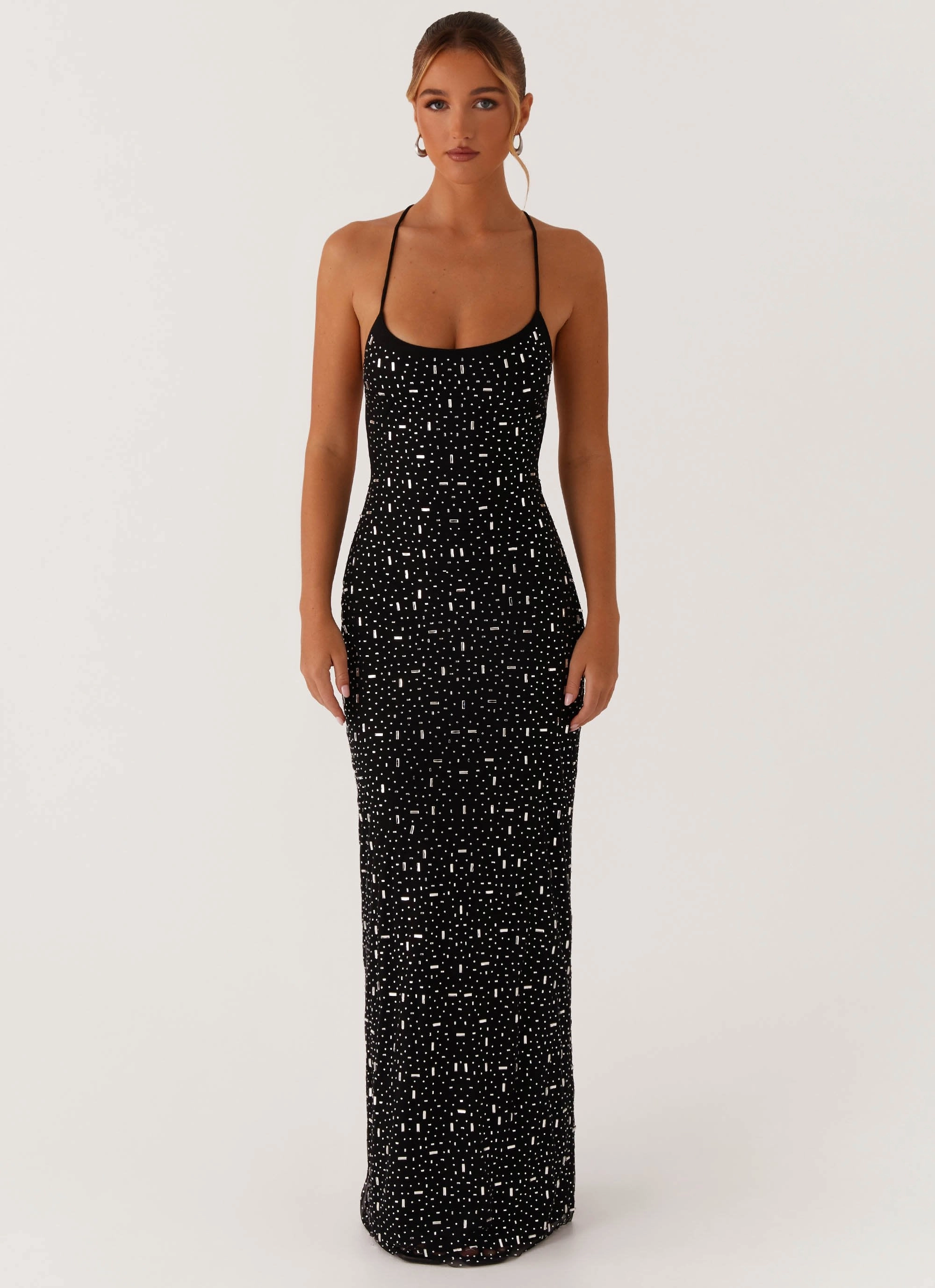 Cressida Rhinestone Mesh Maxi Dress - Black Exclusive-Design
