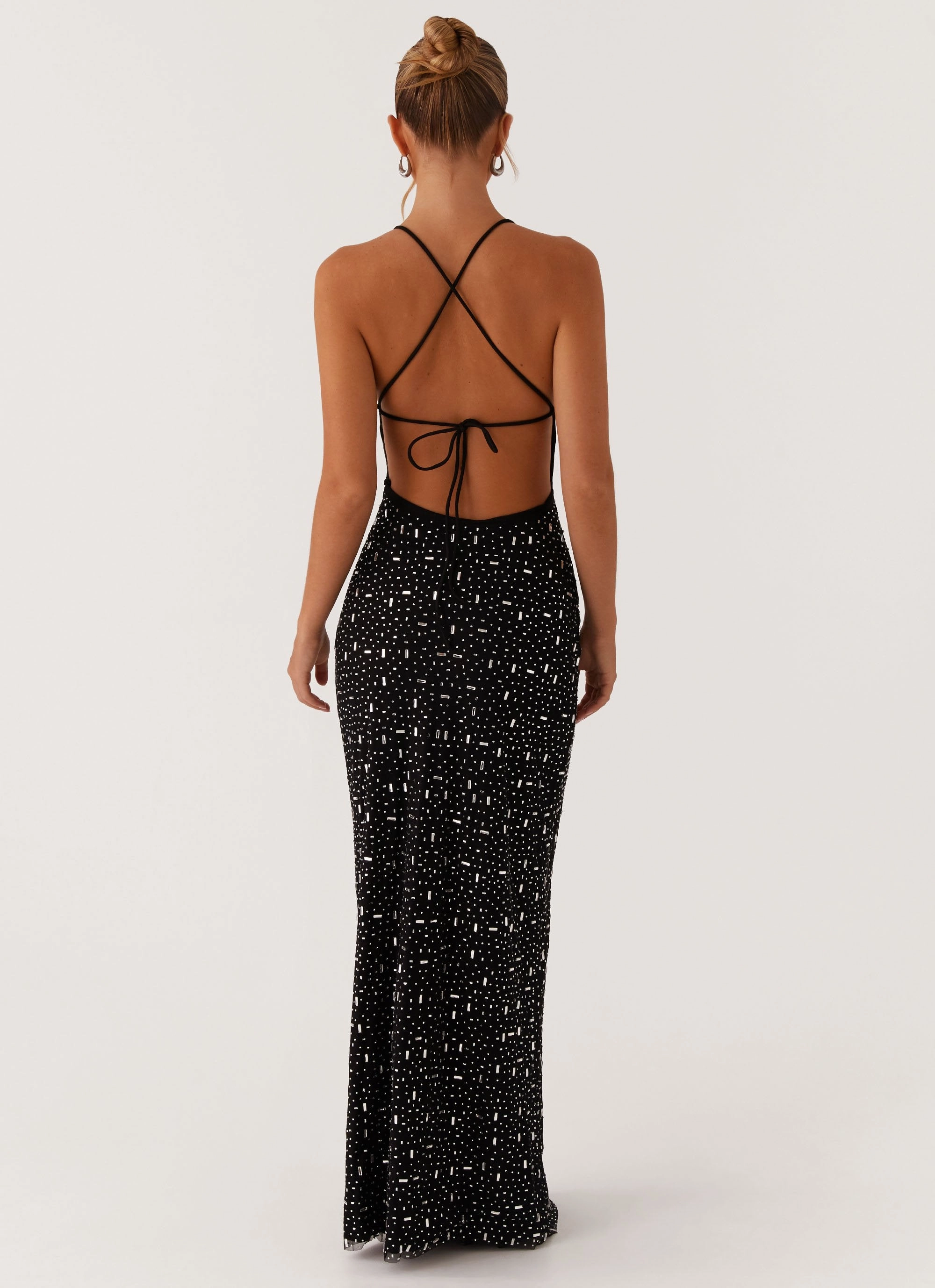 Cressida Rhinestone Mesh Maxi Dress - Black Drape Wave