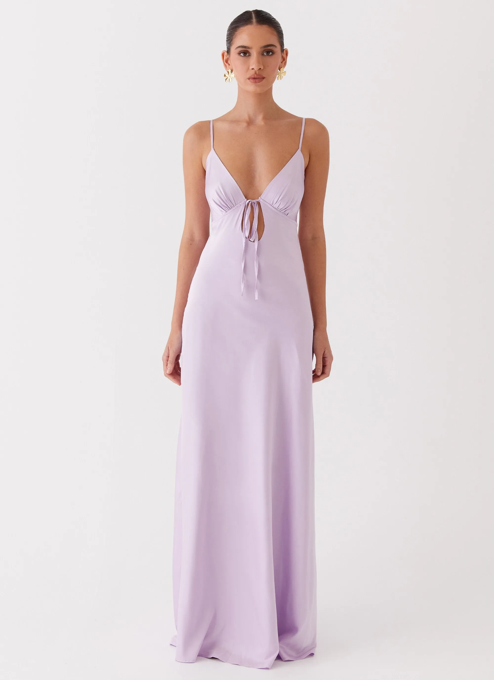 Flora Satin Maxi Dress - Lilac Non Iron Material