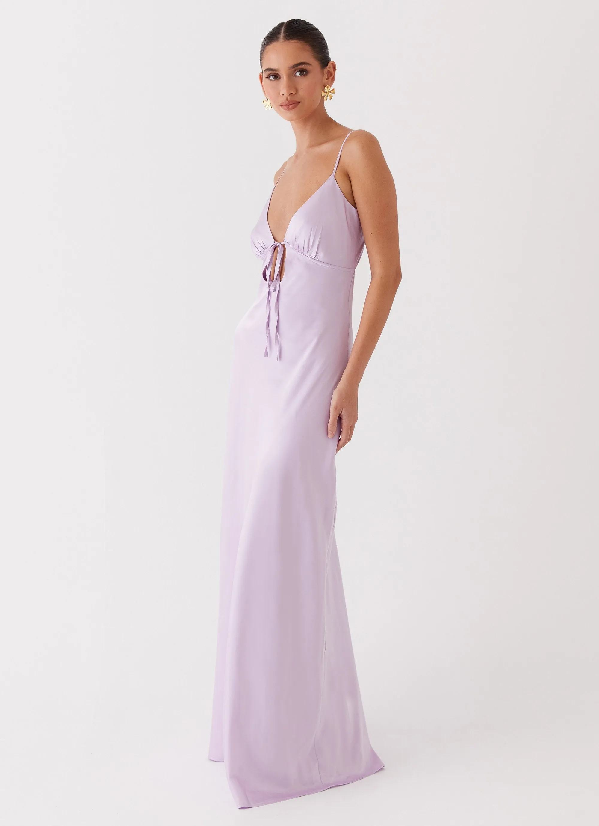Sleek Style Flora Satin Maxi Dress - Lilac