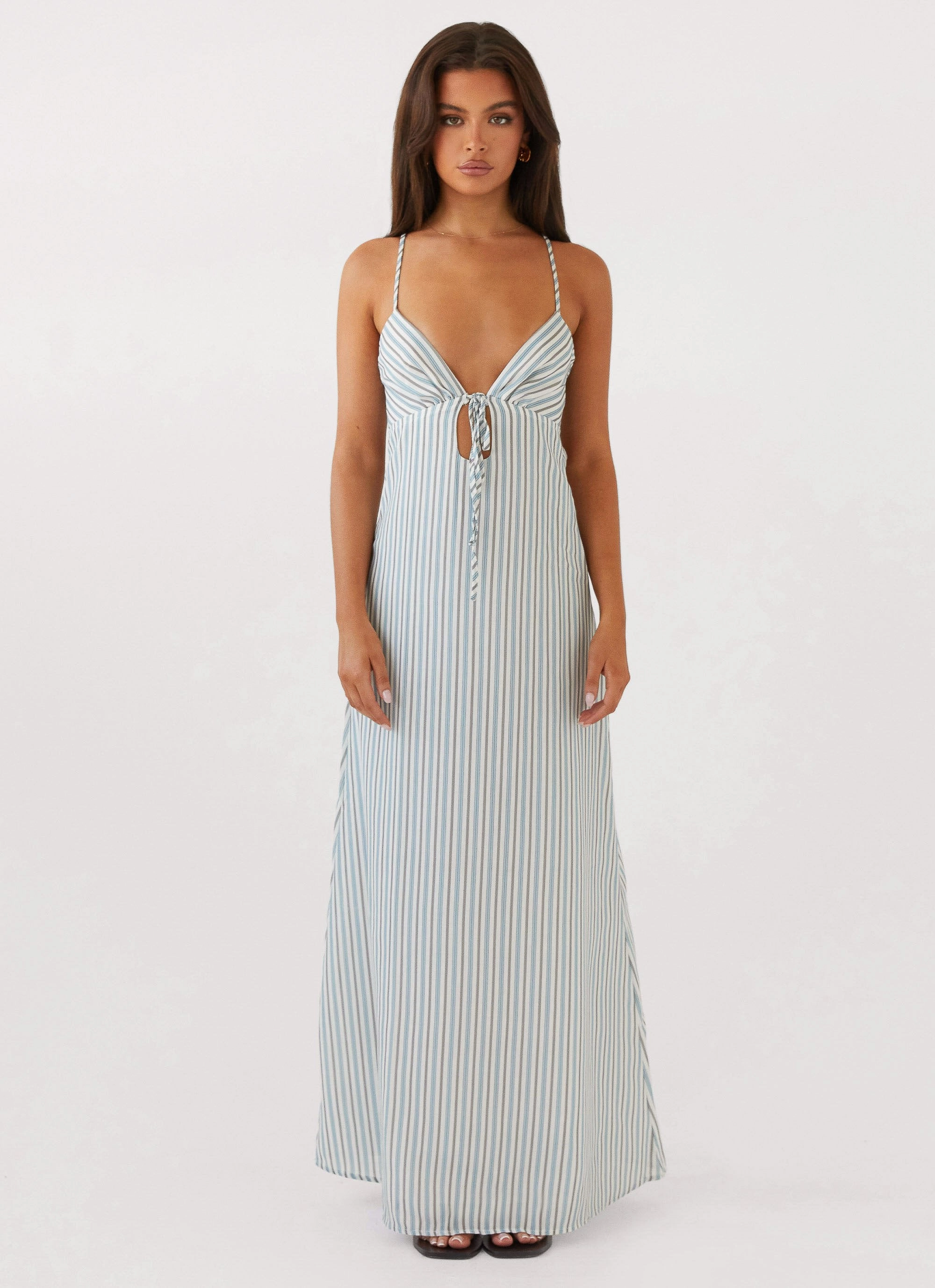Flora Linen Maxi Dress - Blue Choc Stripe City-Style