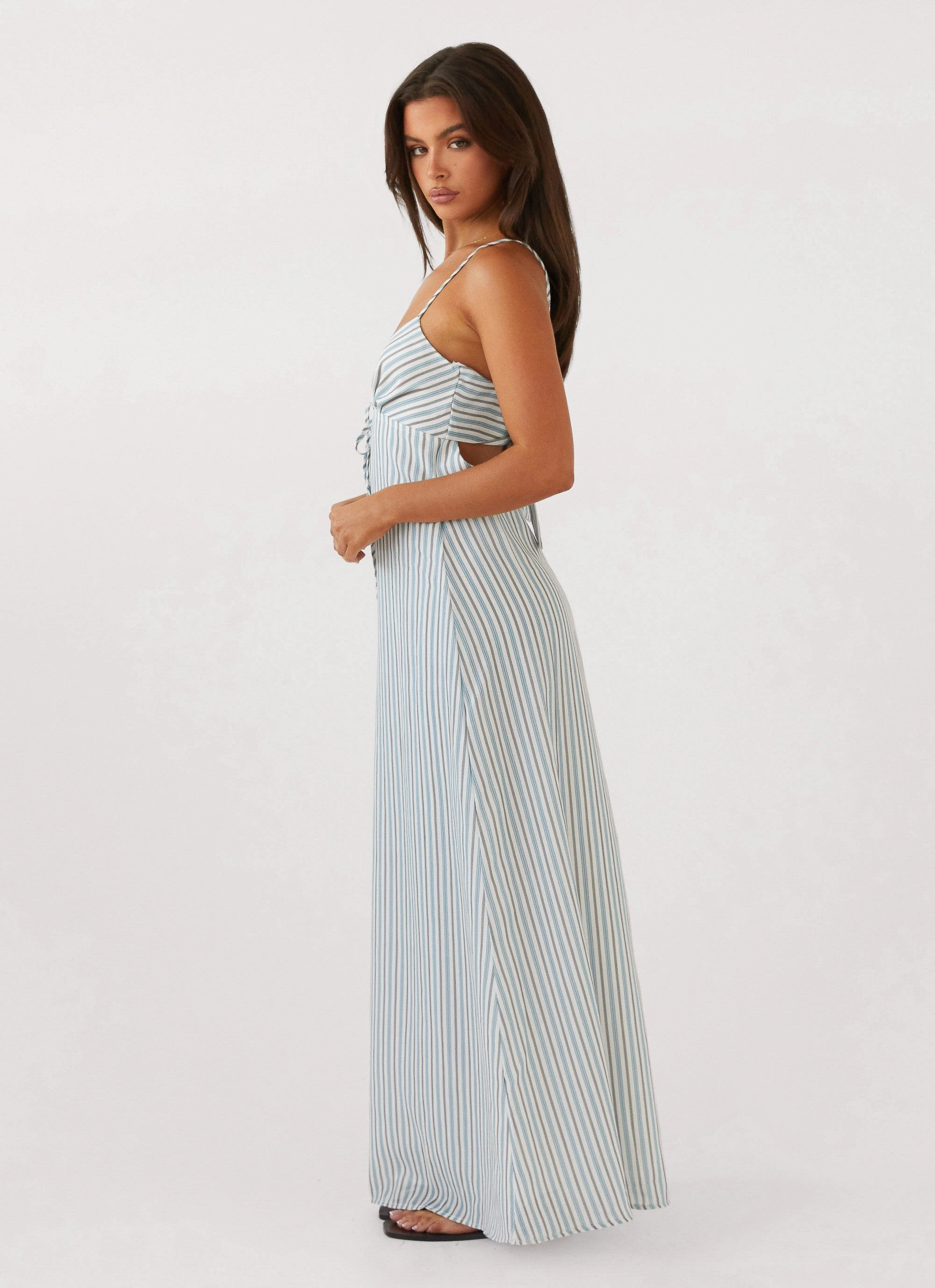 Travel Edge ReversibleStyle Flora Linen Maxi Dress - Blue Choc Stripe