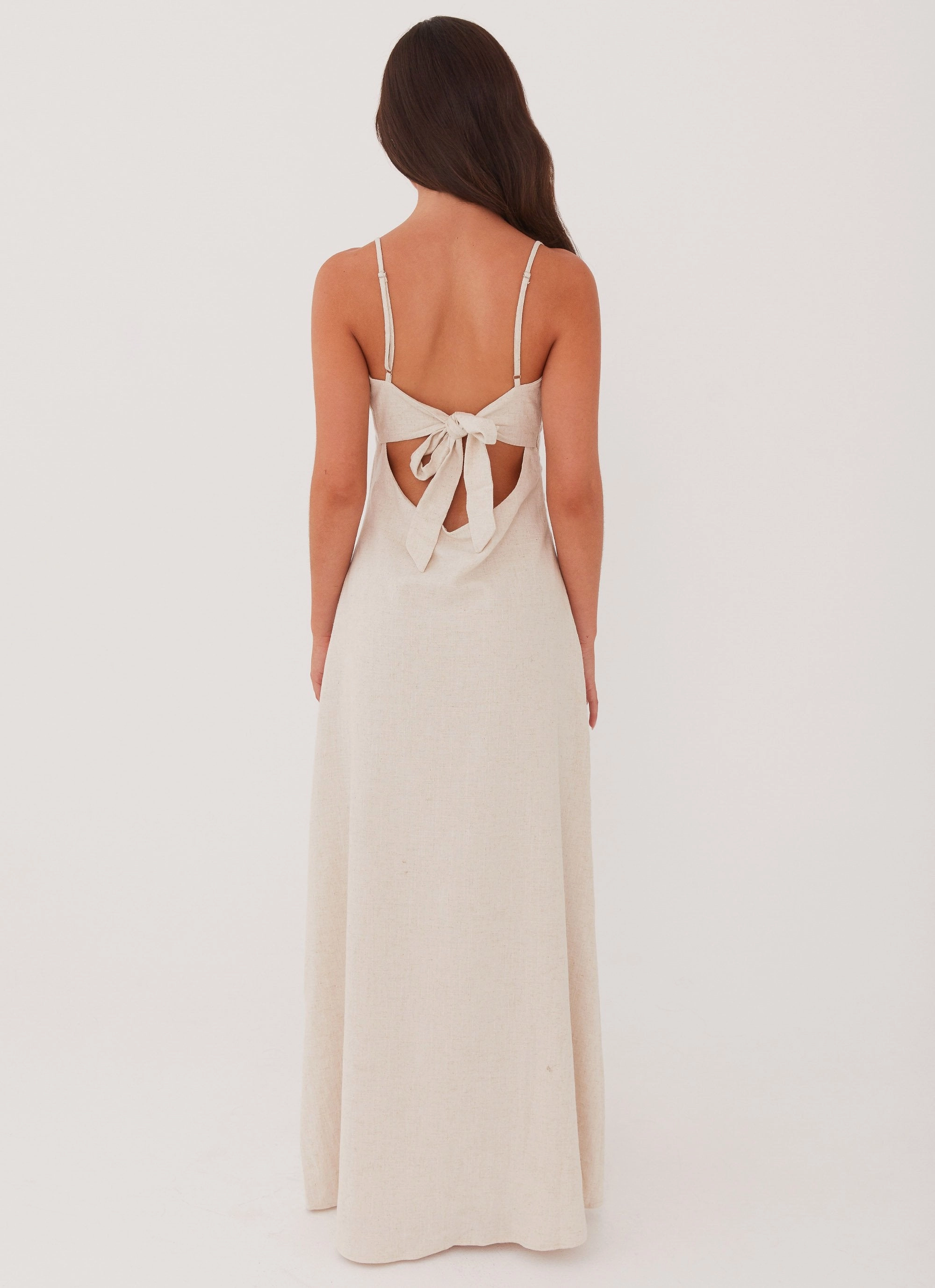 Flora Linen Maxi Dress - Oatmeal Balanced Shape