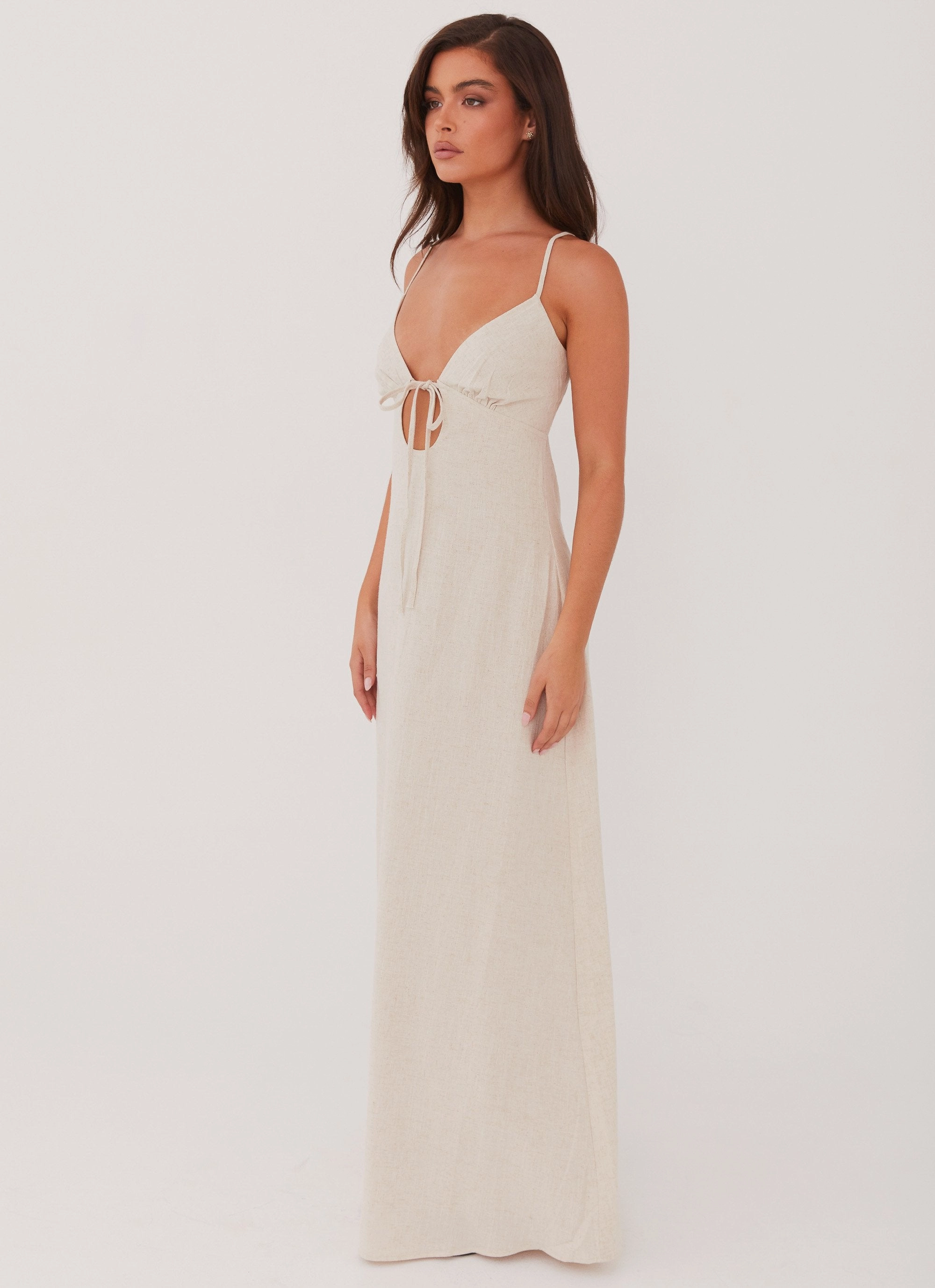Vacation Outfit Flora Linen Maxi Dress - Oatmeal