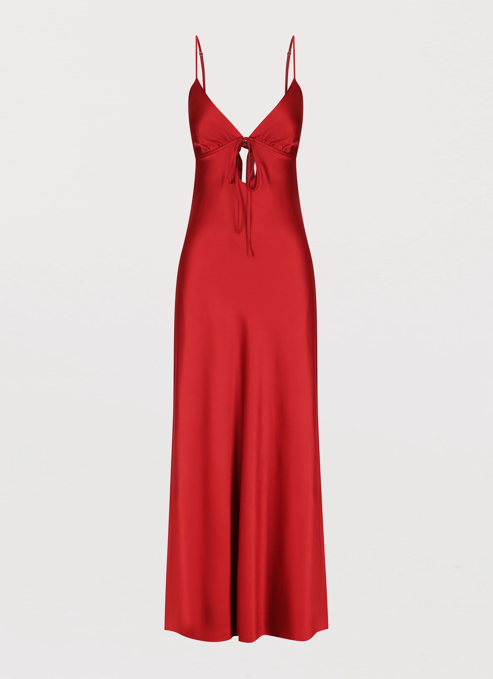 Vacation Vibes City Mood Flora Satin Maxi Dress - Cherry