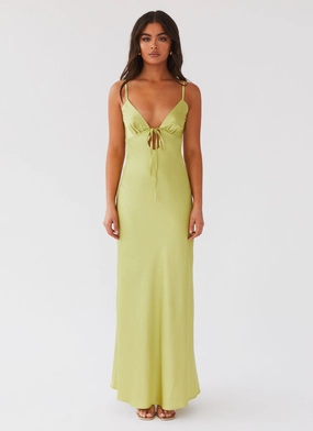 Seasonal Comfort Flora Satin Maxi Dress - Green Expectations